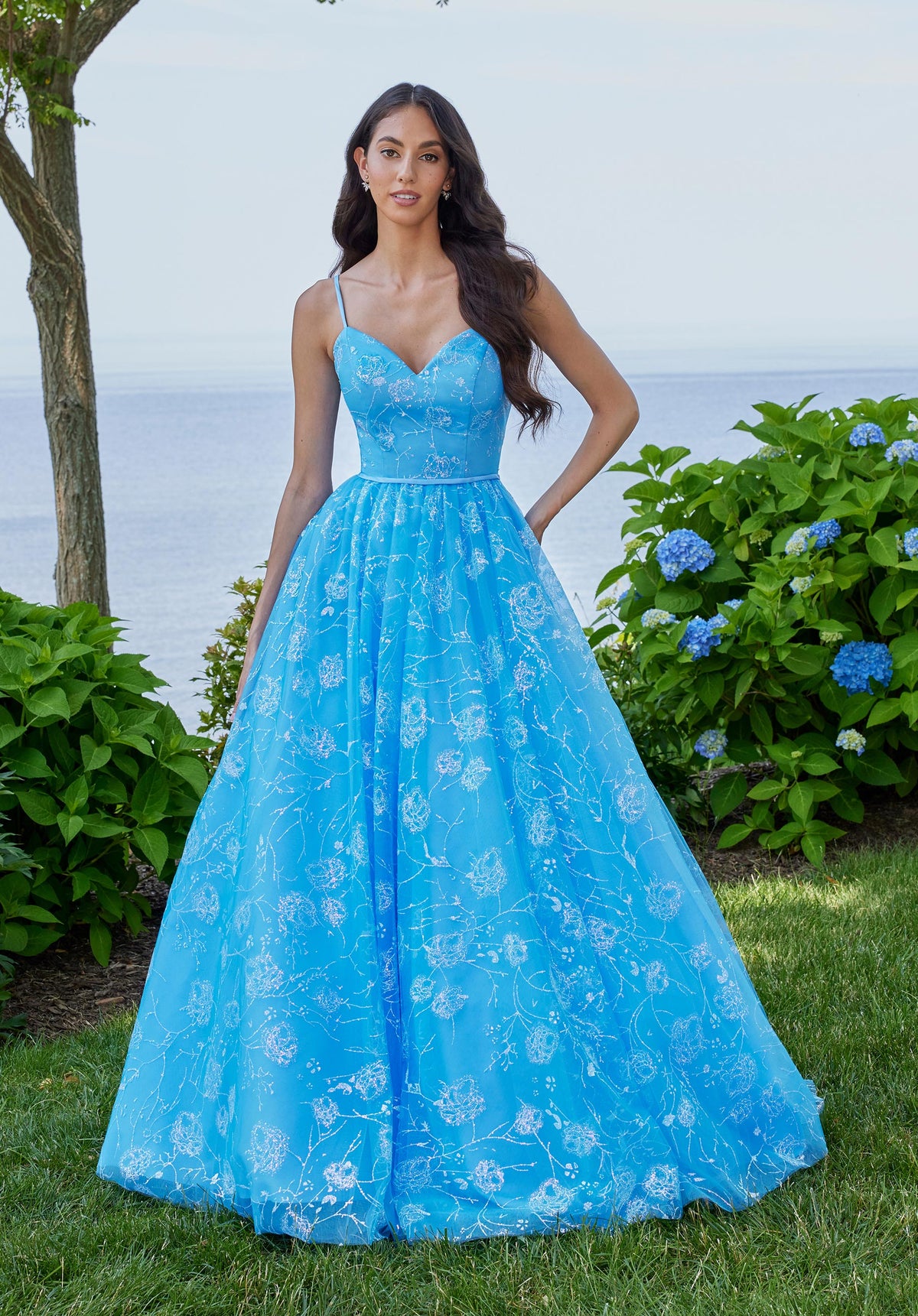 French Blue MGNY Madeline Gardner New York 49153 Floral Ball Gown Long Formal Prom - Prom Dresses & Prom Gown