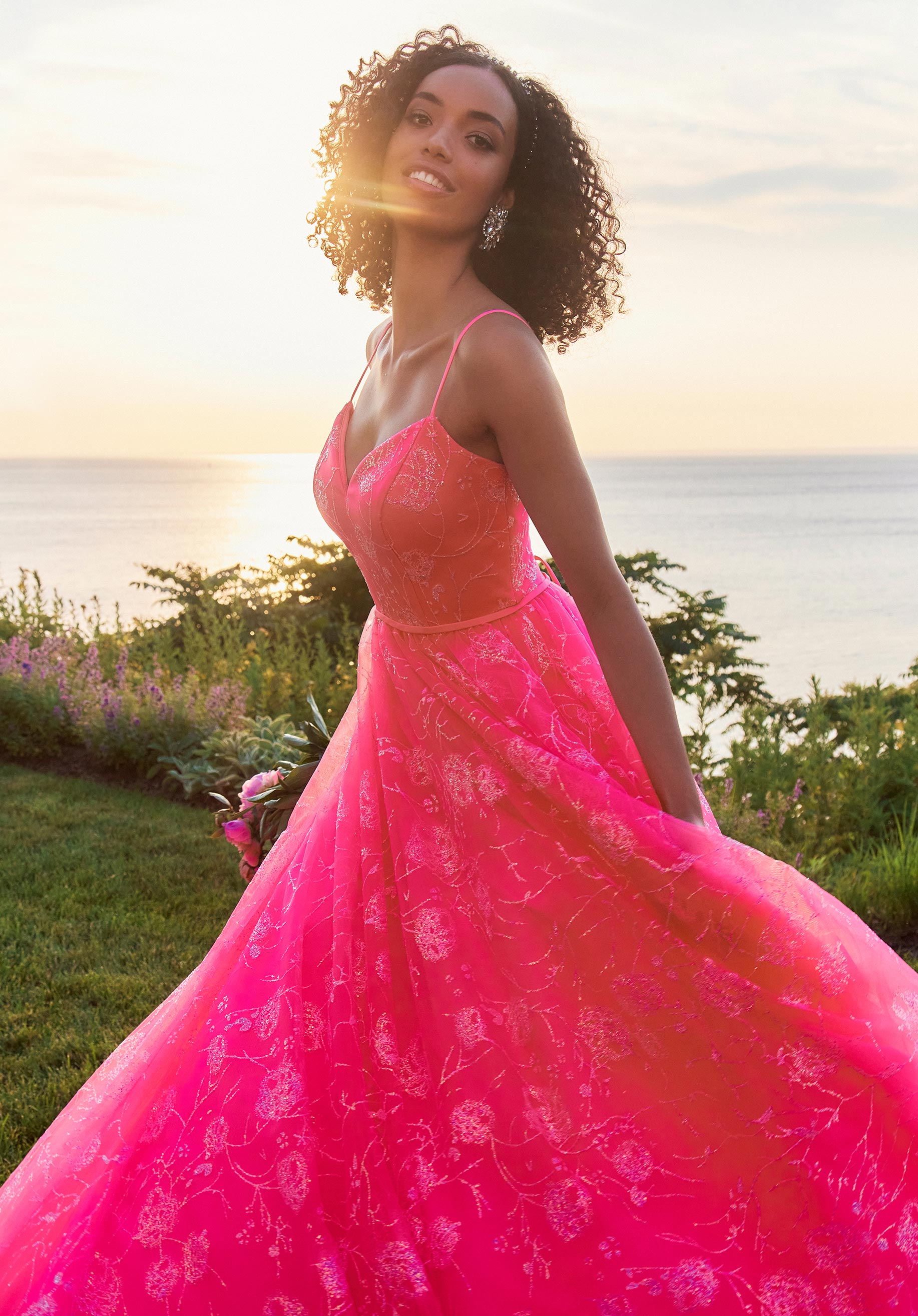 Prom Dresses Floral Ball Gowm Long Formal Prom Dress Pink Panther