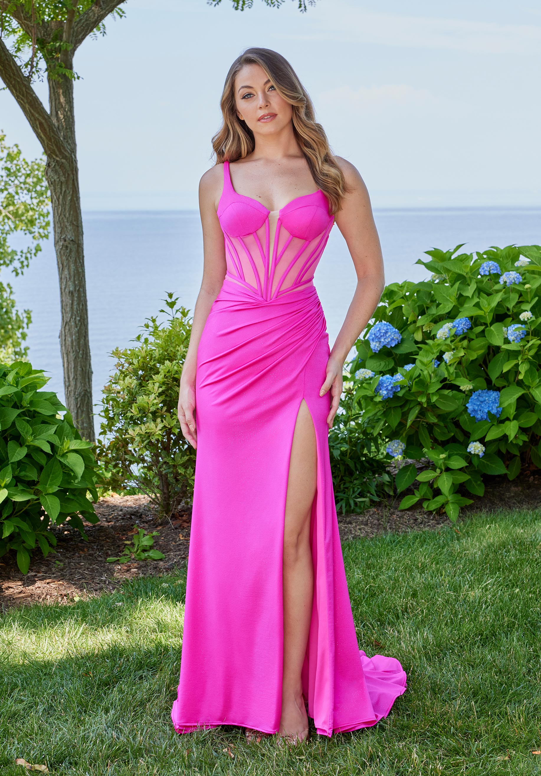 MGNY Madeline Gardner New York 49157 Prom Formal Long Fitted Glitter Slit Dress
