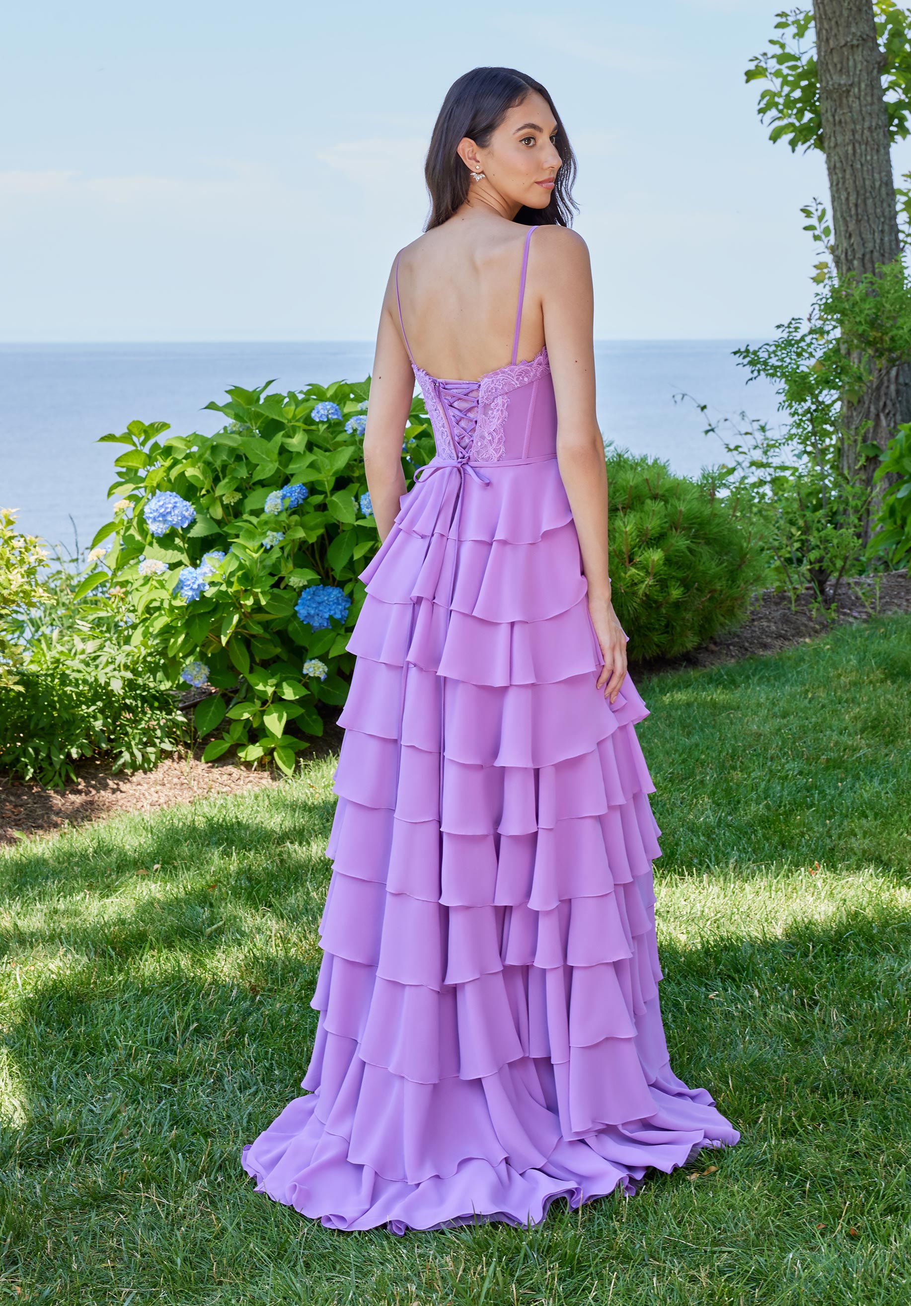 MGNY Madeline Gardner New York 49162 A Line Long Formal Prom Layered Ruffle Dress