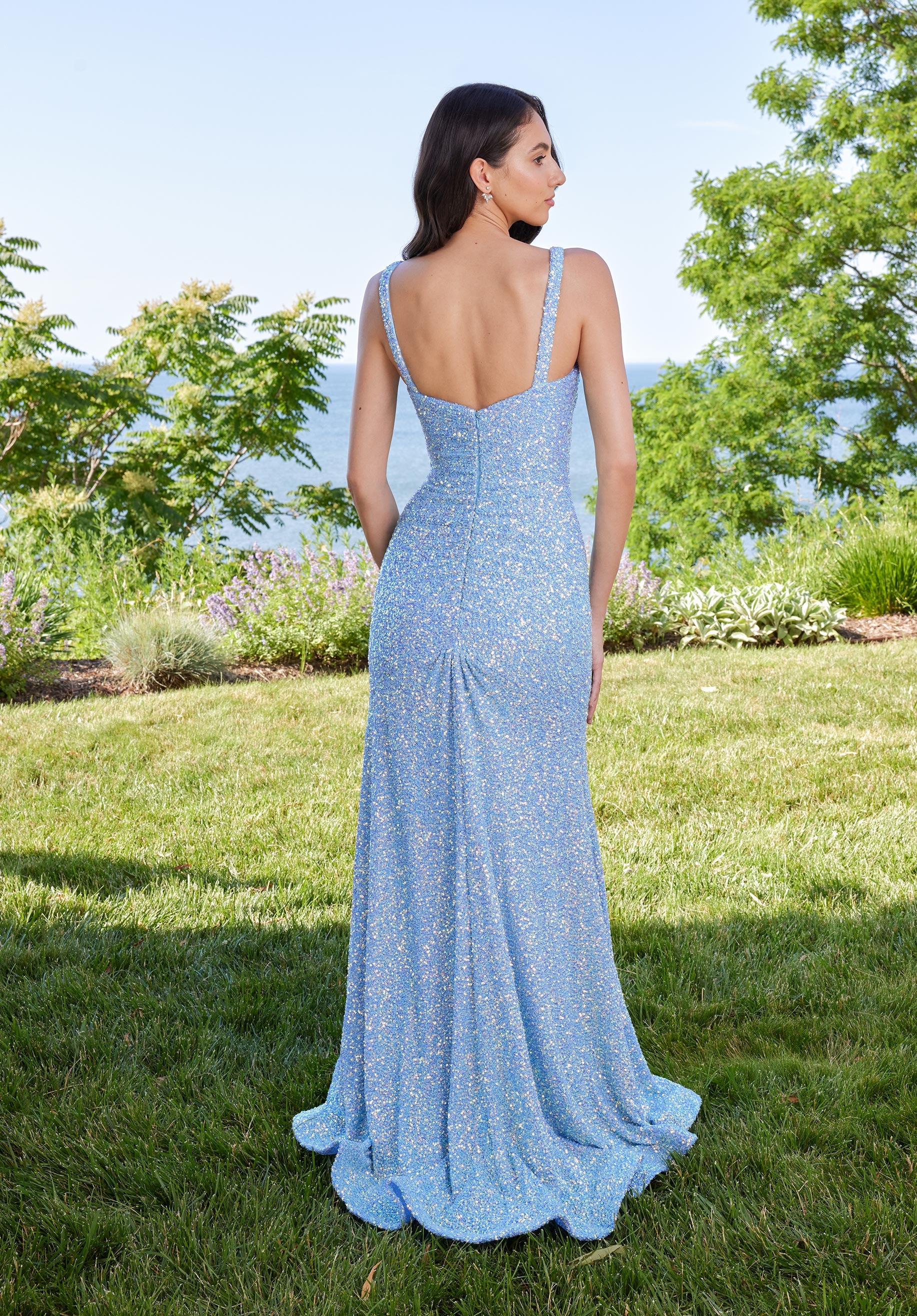 Prom Dresses Long Formal Prom Sequin Applique Dress Light Blue