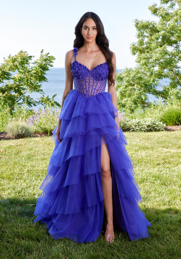 Morilee Prom 49181 A Line Long Tiered Floral Prom Dress