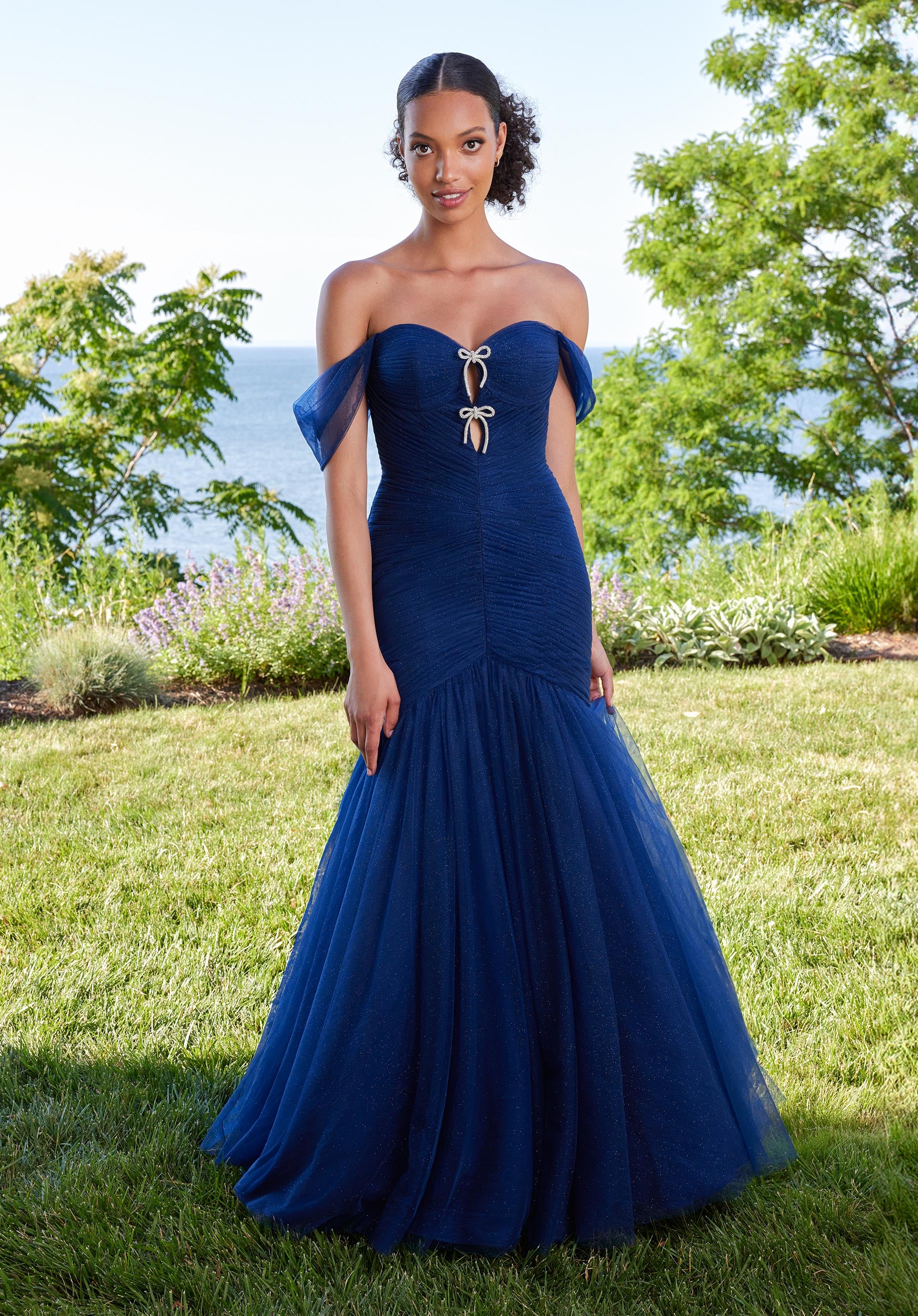 Prom Dresses Long Bow Formal Prom Mermaid Dress Navy
