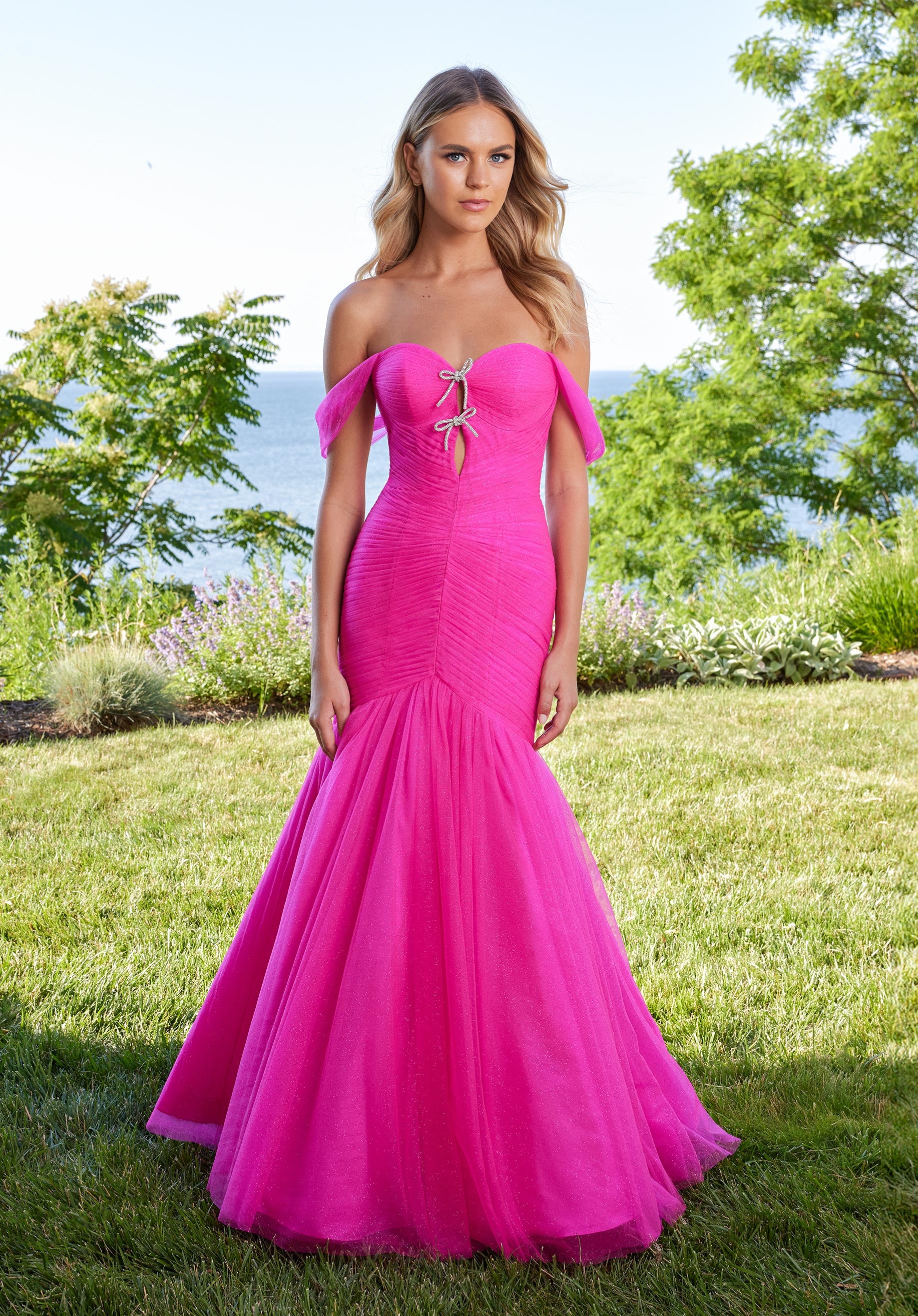 Prom Dresses Long Bow Formal Prom Mermaid Dress Hot Pink