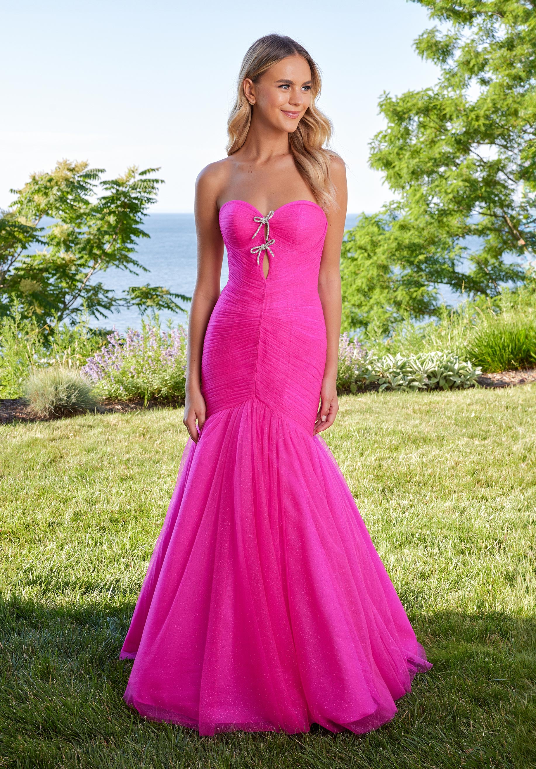 Prom Dresses Long Bow Formal Prom Mermaid Dress Hot Pink