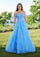 Prom Dresses Ball Gown Tiered Long Formal Prom Floral Dress French Blue
