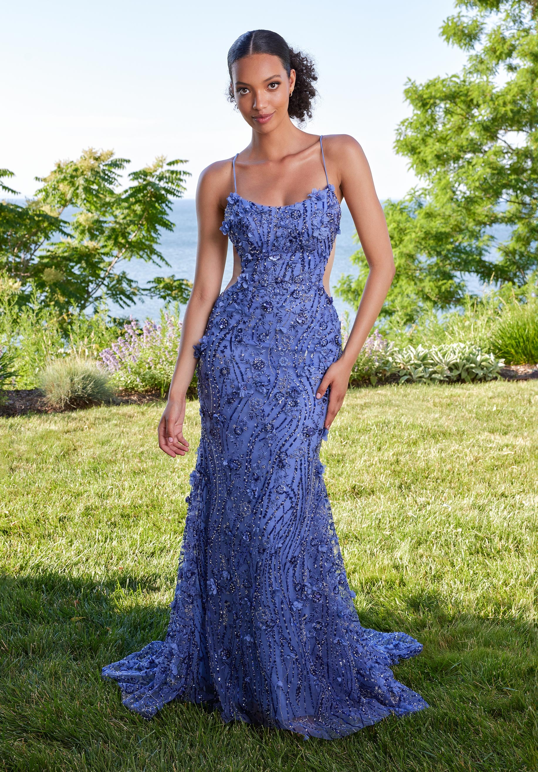 Prom Dresses Long Floral Beaded Fit Formal Prom Dress Slate