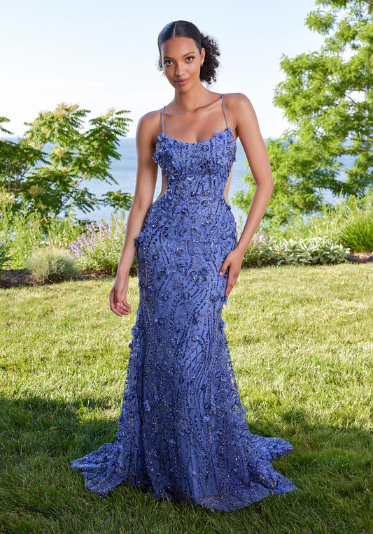 Prom Dresses Long Floral Beaded Fit Formal Prom Dress Slate