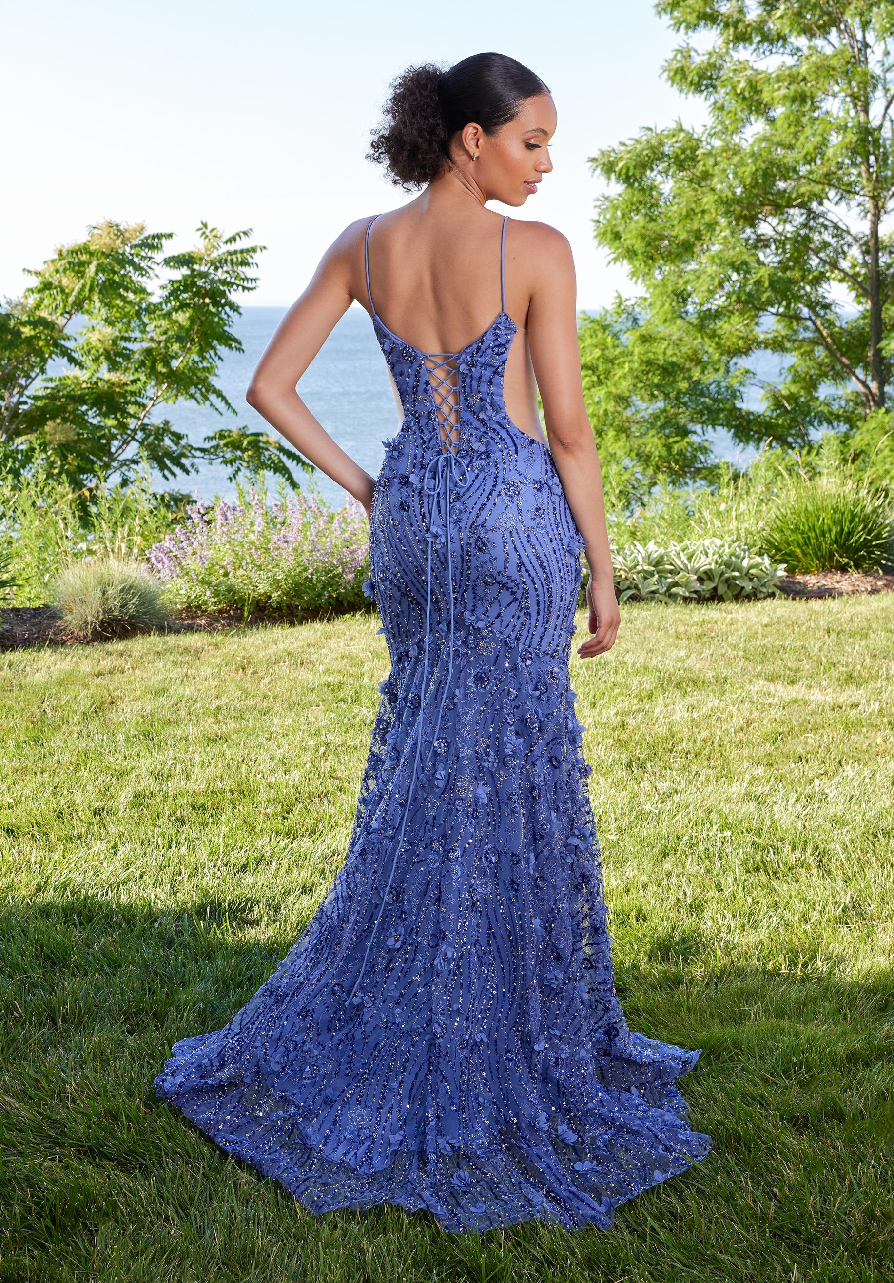 Prom Dresses Long Floral Beaded Fit Formal Prom Dress Slate