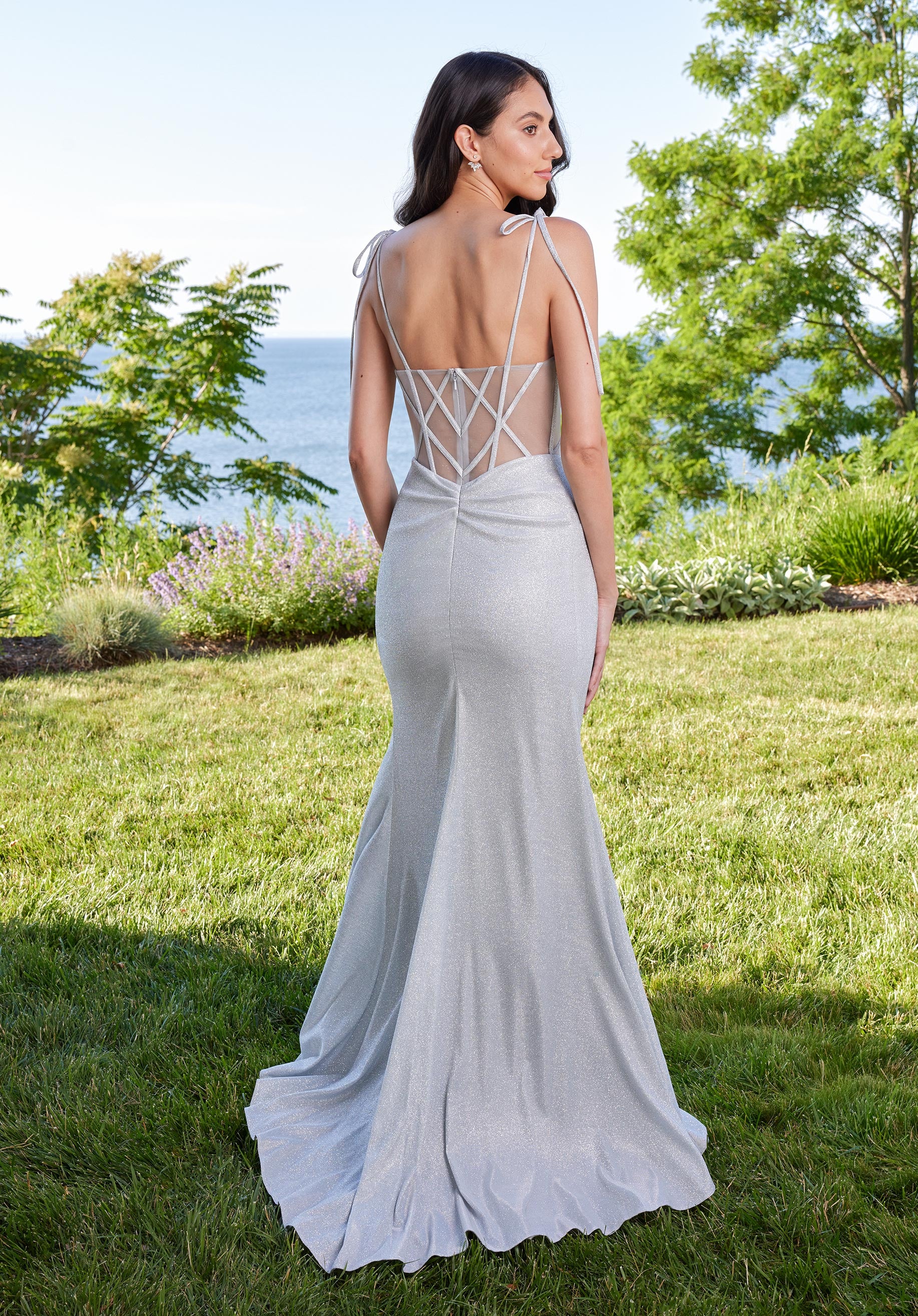 Prom Dresses Long Fit Formal Prom Metallic Dress Silver