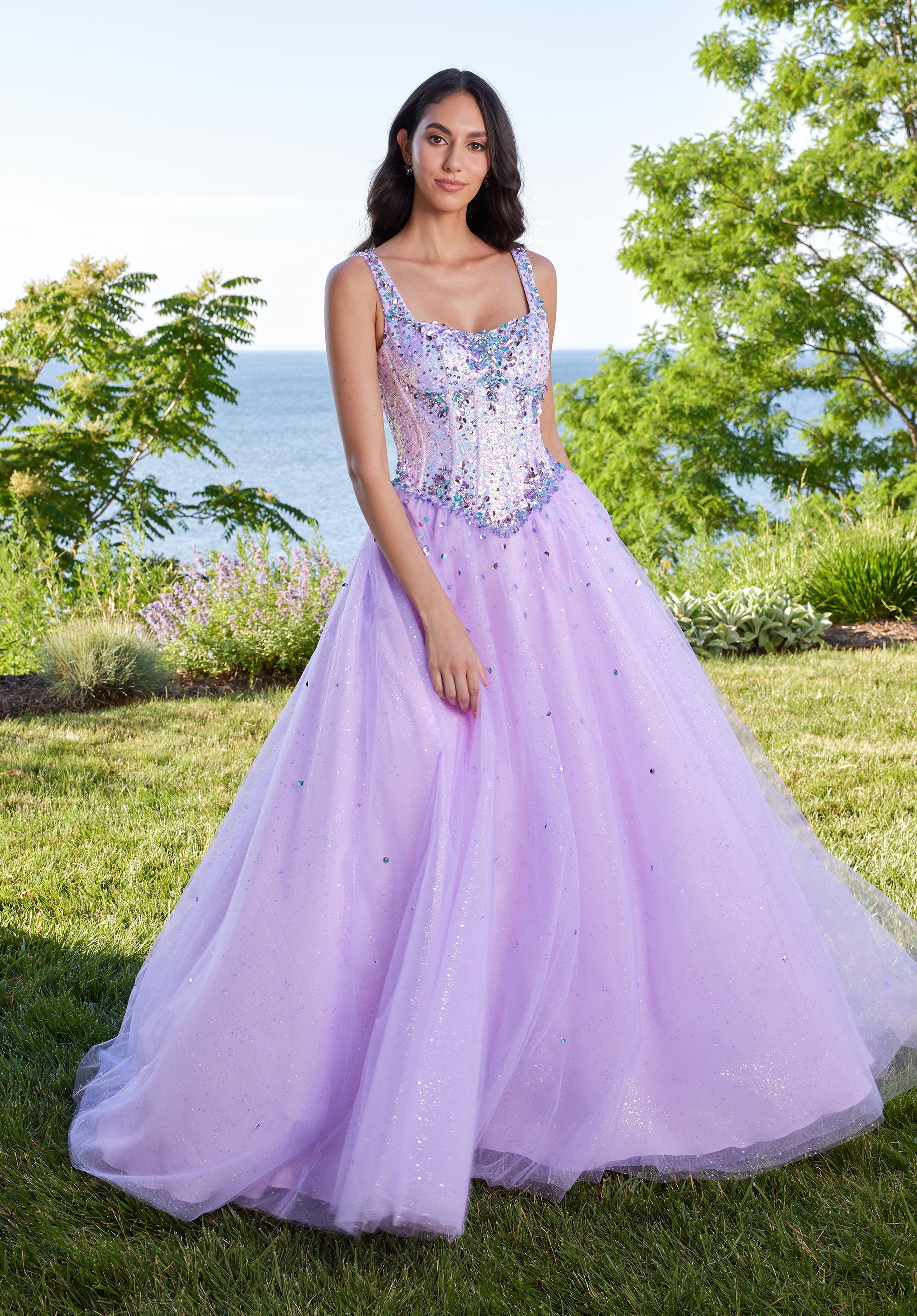 Prom Dresses Long Formal Ball Gown Sequin Beaded Prom Dress Light Purple