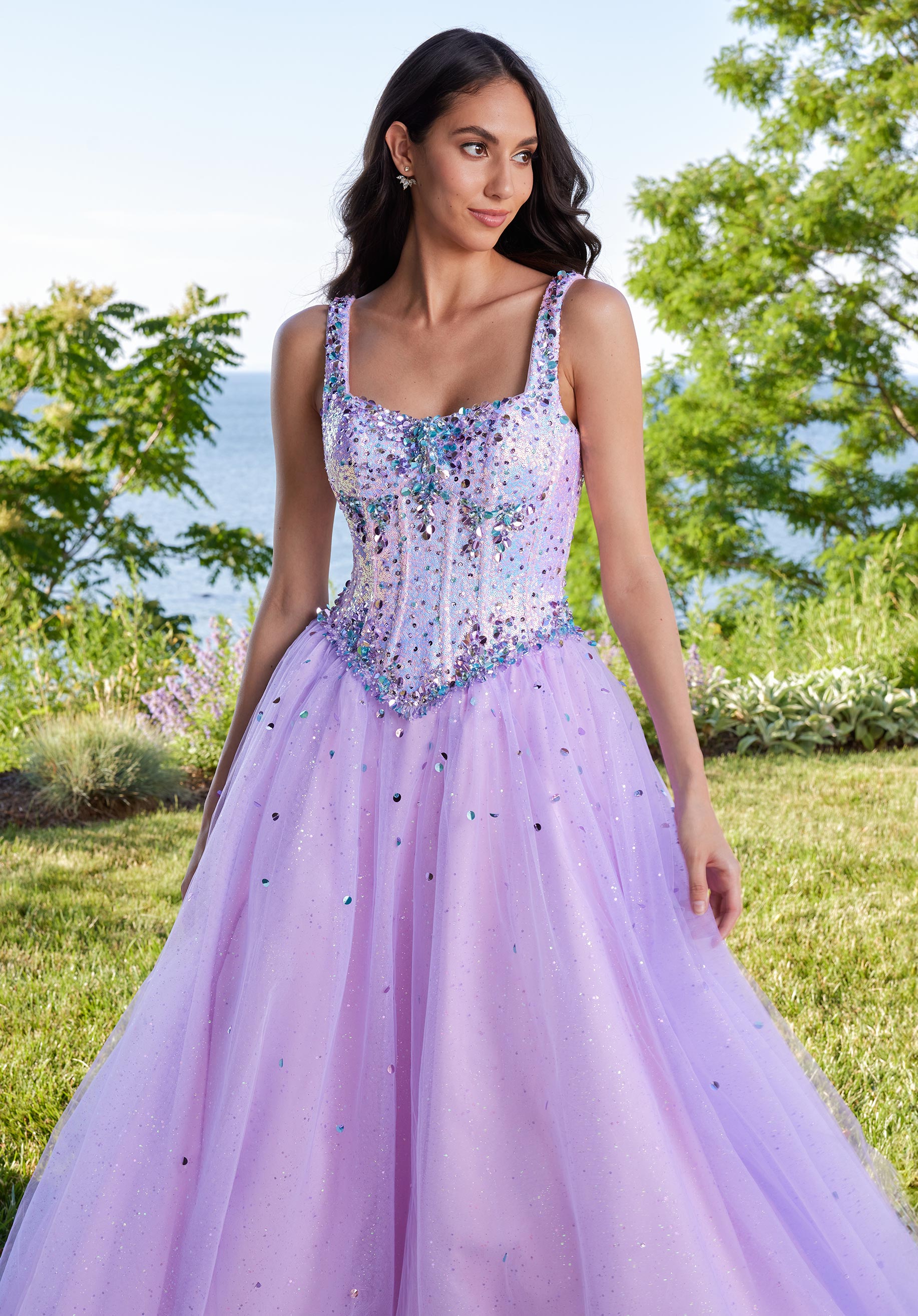 MGNY Madeline Gardner New York 49189 Long Formal Ball Gown Sequin Beaded Prom Dress
