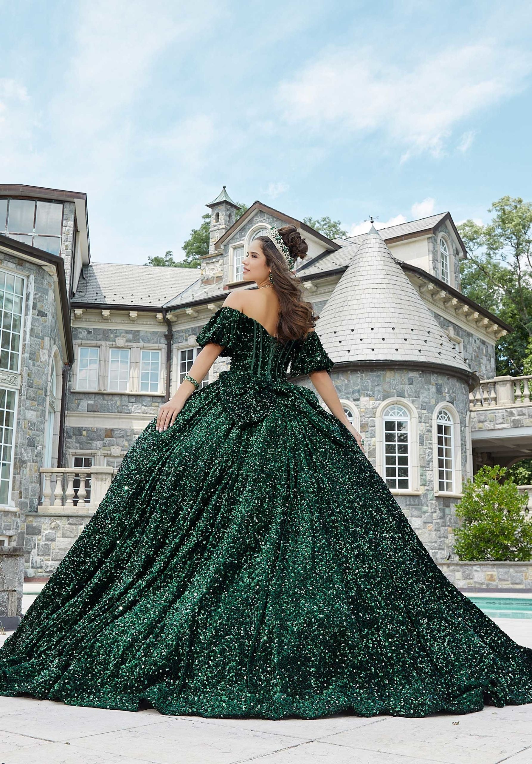 Off-the-Shoulder Floor-Length Sequin Quinceañera Ball Gown MGNY Madeline Gardner New York 60171