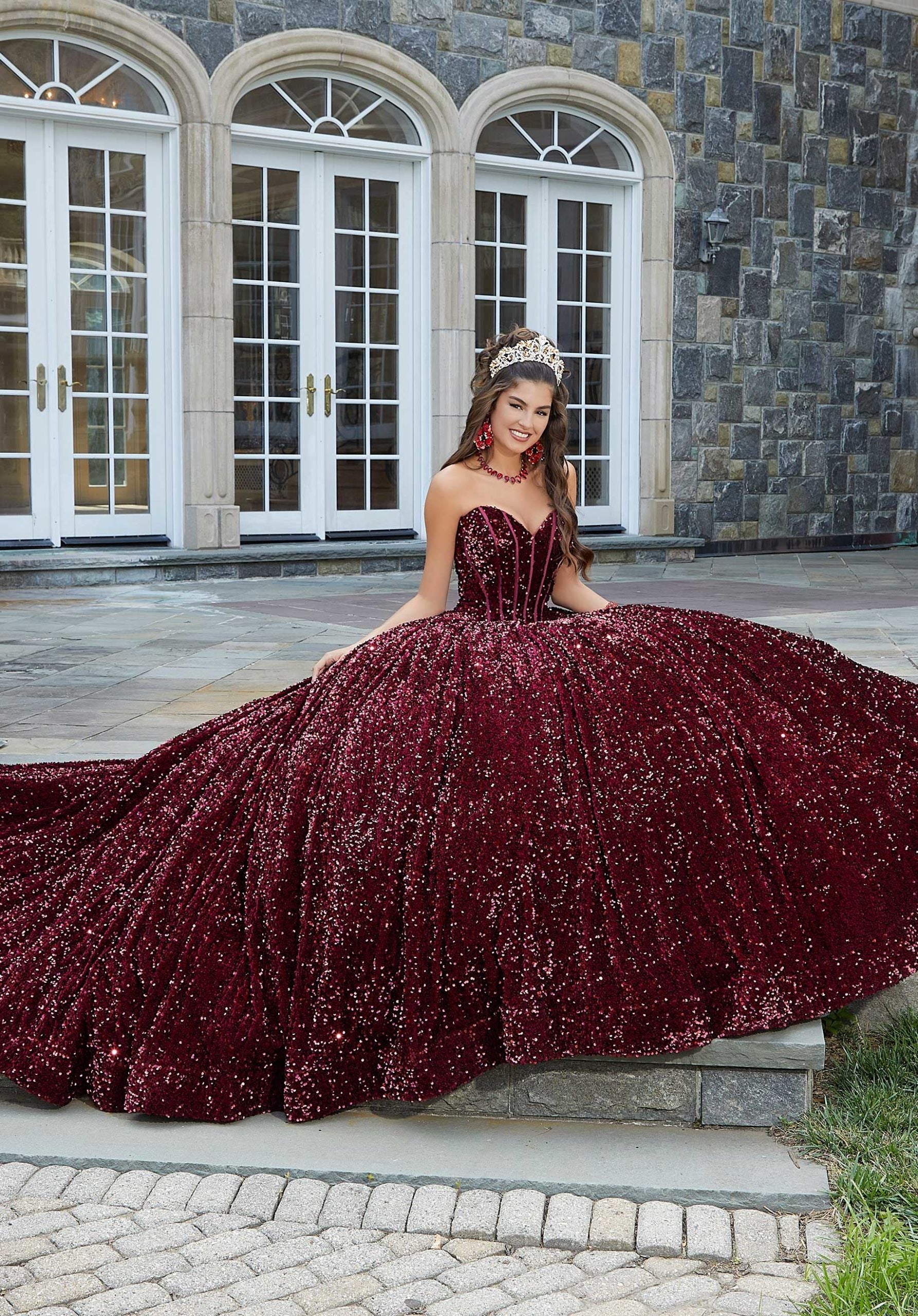 Off-the-Shoulder Floor-Length Sequin Quinceañera Ball Gown MGNY Madeline Gardner New York 60171