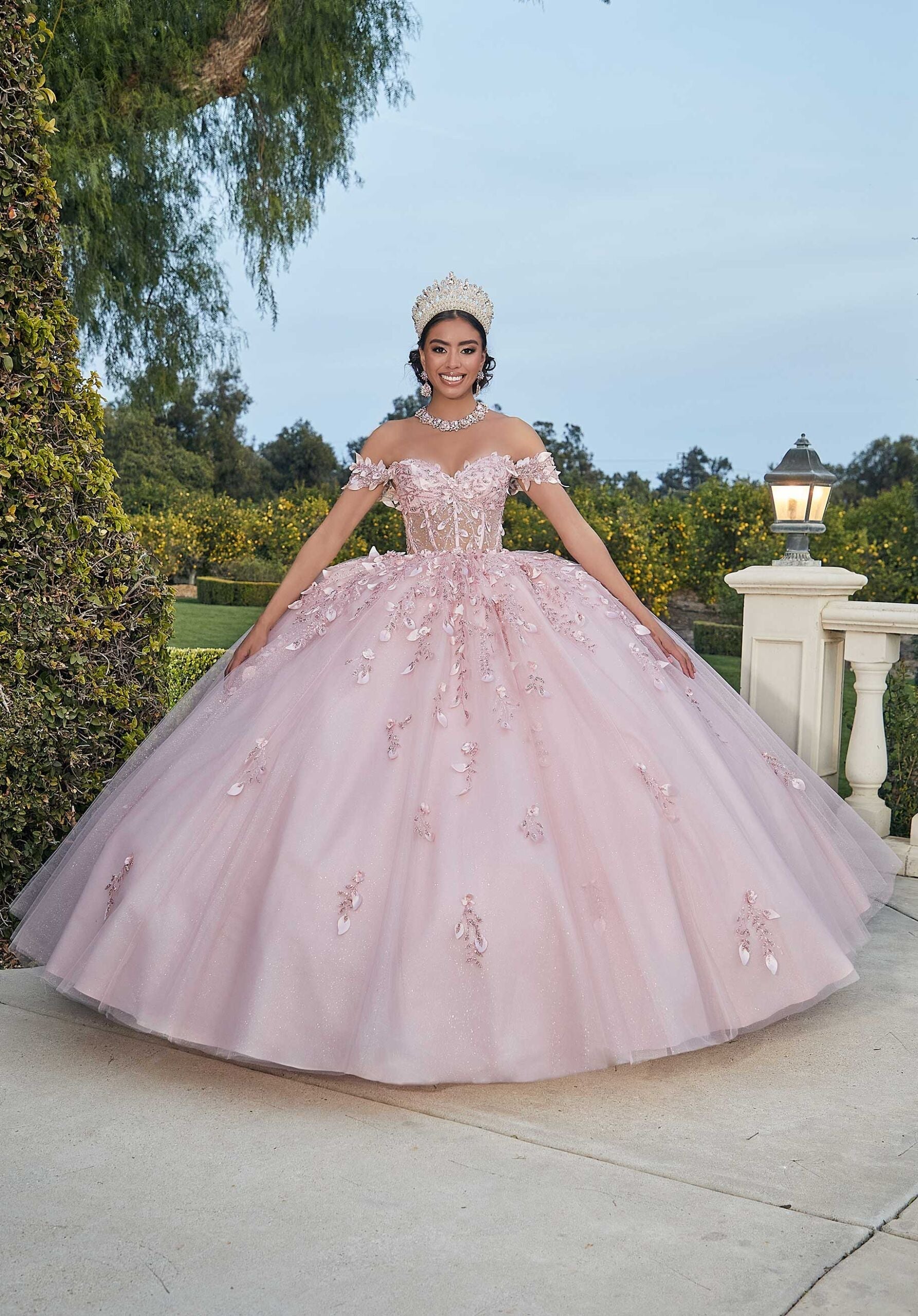 Off-the-Shoulder Floor-Length Tulle Quinceañera Ball Gown MGNY 60181