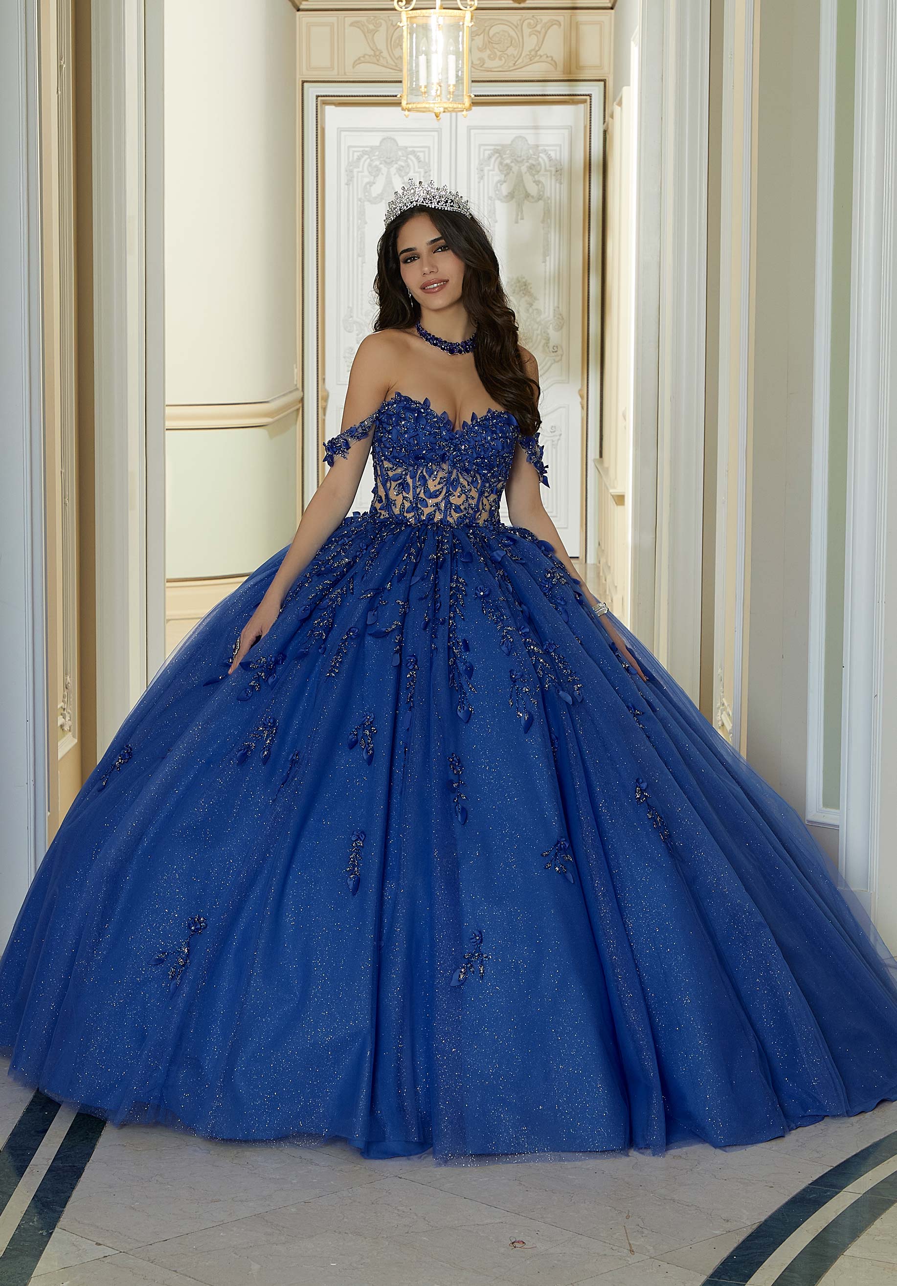 Off-the-Shoulder Floor-Length Tulle Quinceañera Ball Gown MGNY 60181