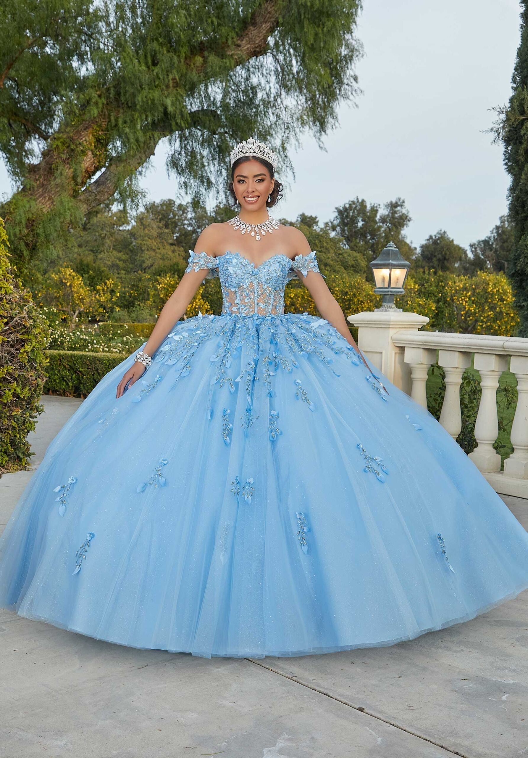 Off-the-Shoulder Floor-Length Tulle Quinceañera Ball Gown MGNY 60181
