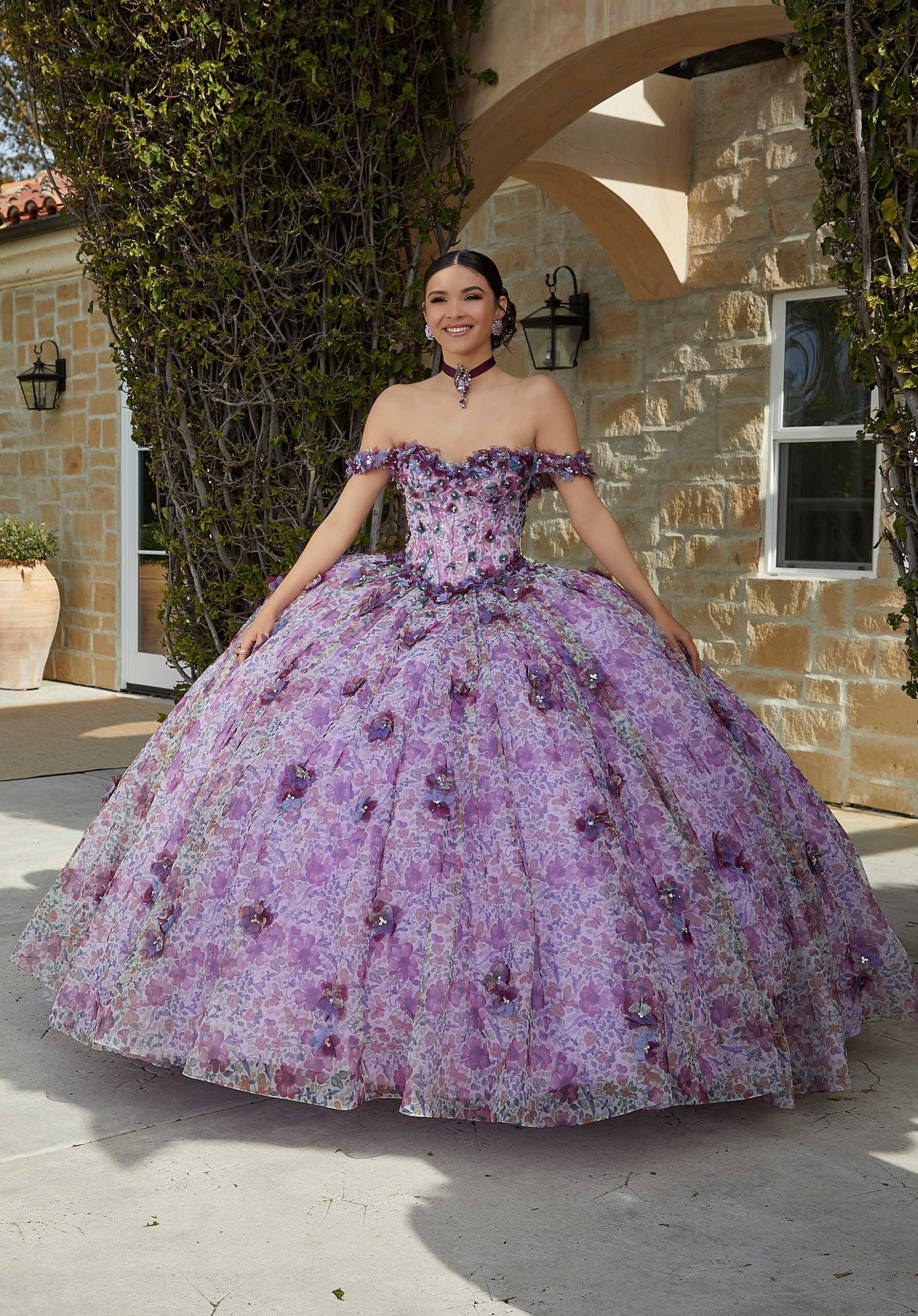Off-the-Shoulder Floor-Length Tulle Quinceañera Ball Gown MGNY Madeline Gardner New York 60182