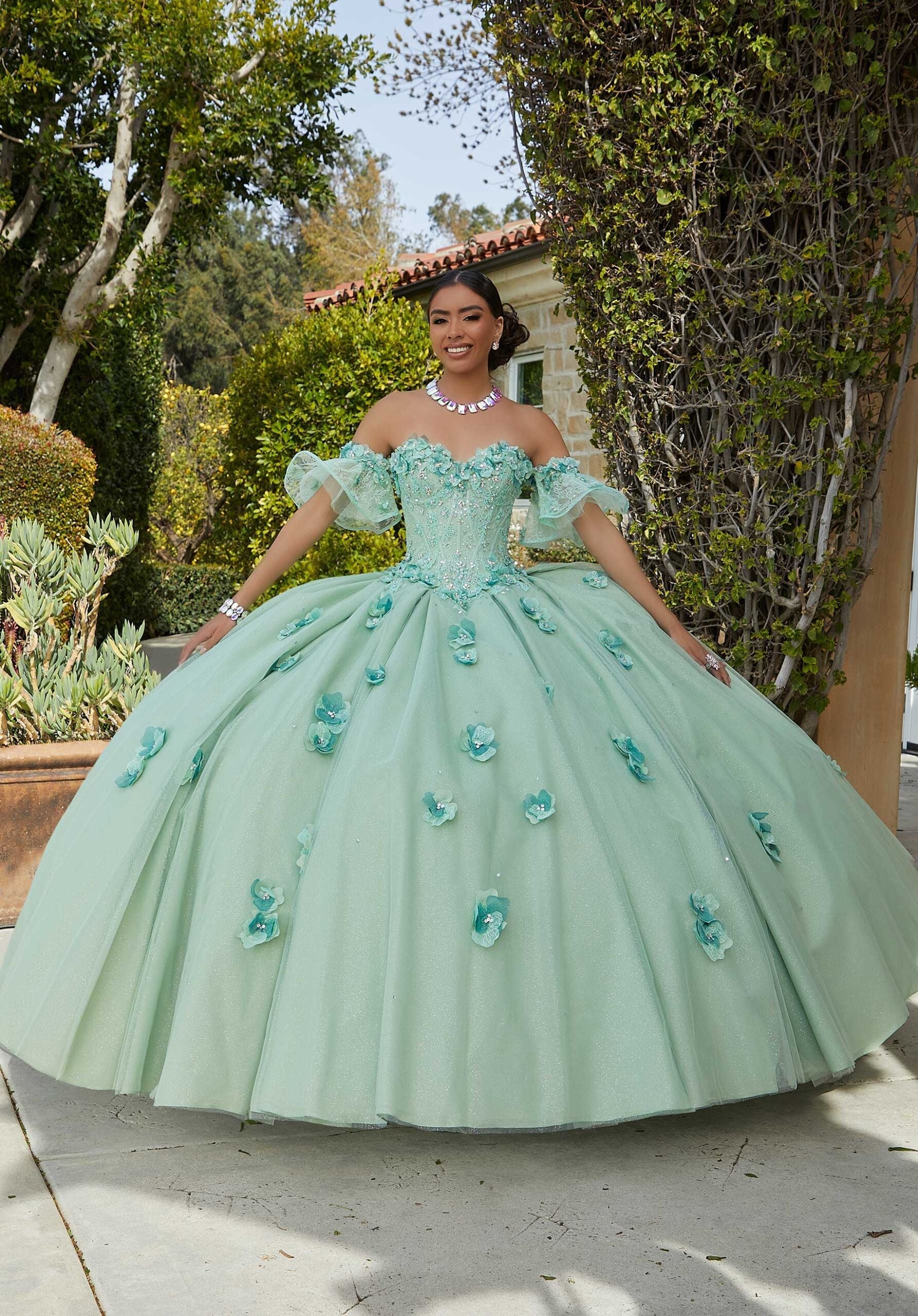 Off-the-Shoulder Floor-Length Tulle Quinceañera Ball Gown MGNY Madeline Gardner New York 60183