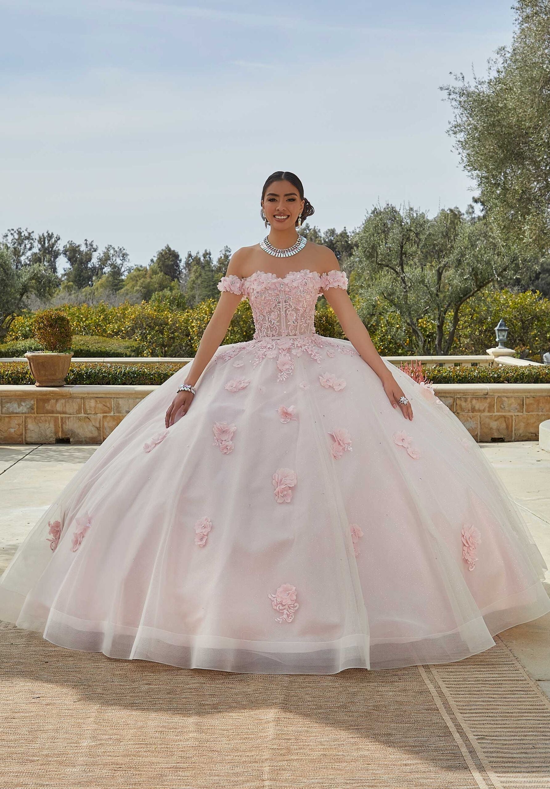 Off-the-Shoulder Floor-Length Tulle Quinceañera Ball Gown MGNY Madeline Gardner New York 60185