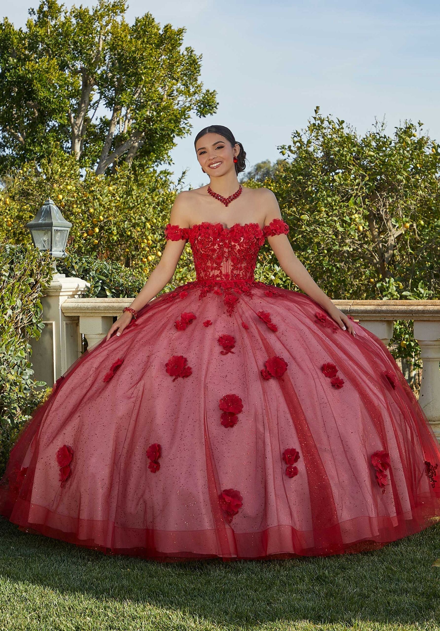 Off-the-Shoulder Floor-Length Tulle Quinceañera Ball Gown MGNY Madeline Gardner New York 60185