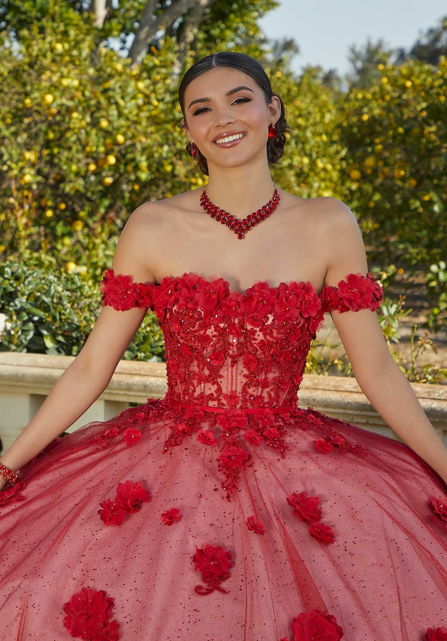 Off-the-Shoulder Floor-Length Tulle Quinceañera Ball Gown MGNY Madeline Gardner New York 60185
