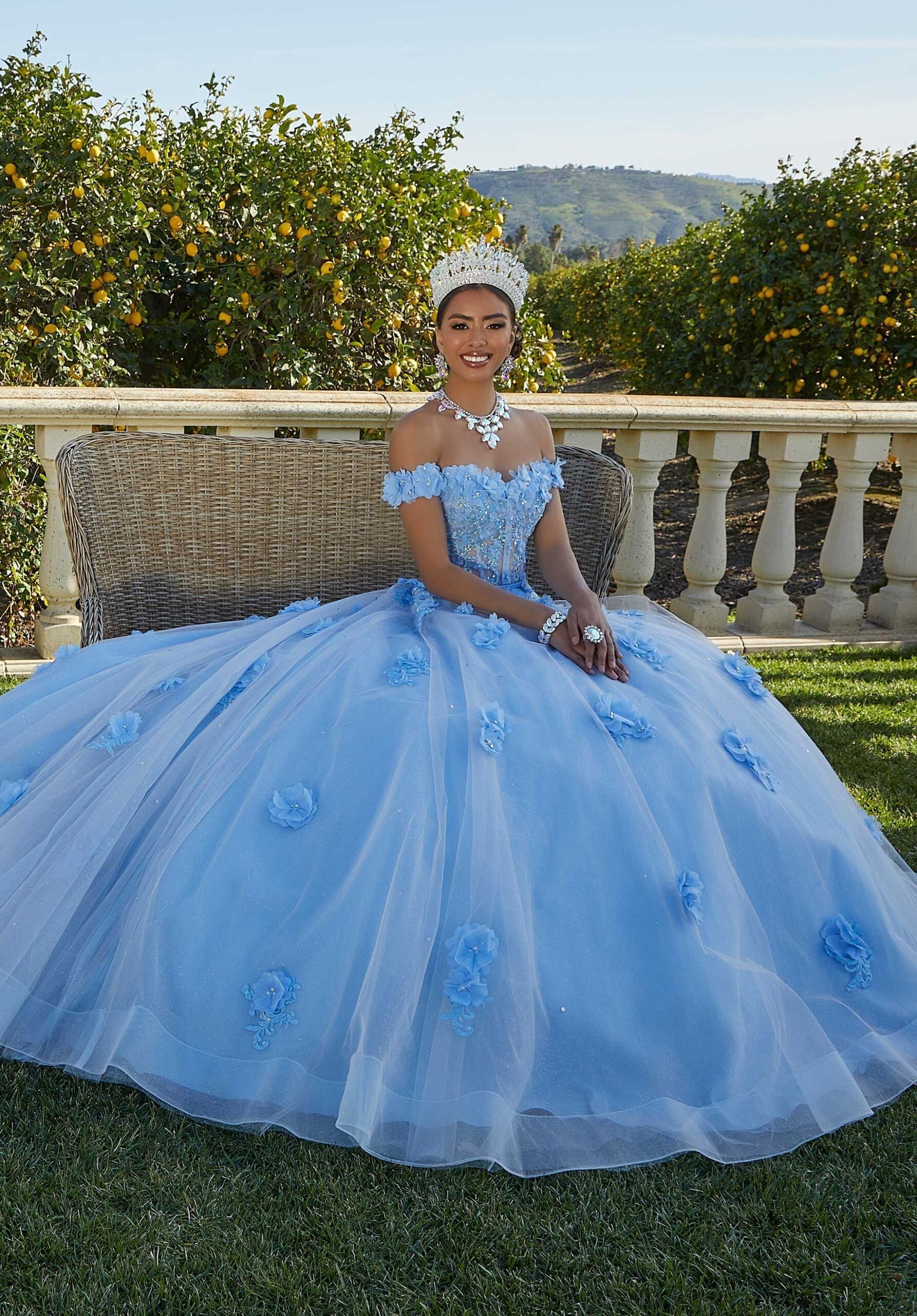 Off-the-Shoulder Floor-Length Tulle Quinceañera Ball Gown MGNY Madeline Gardner New York 60185