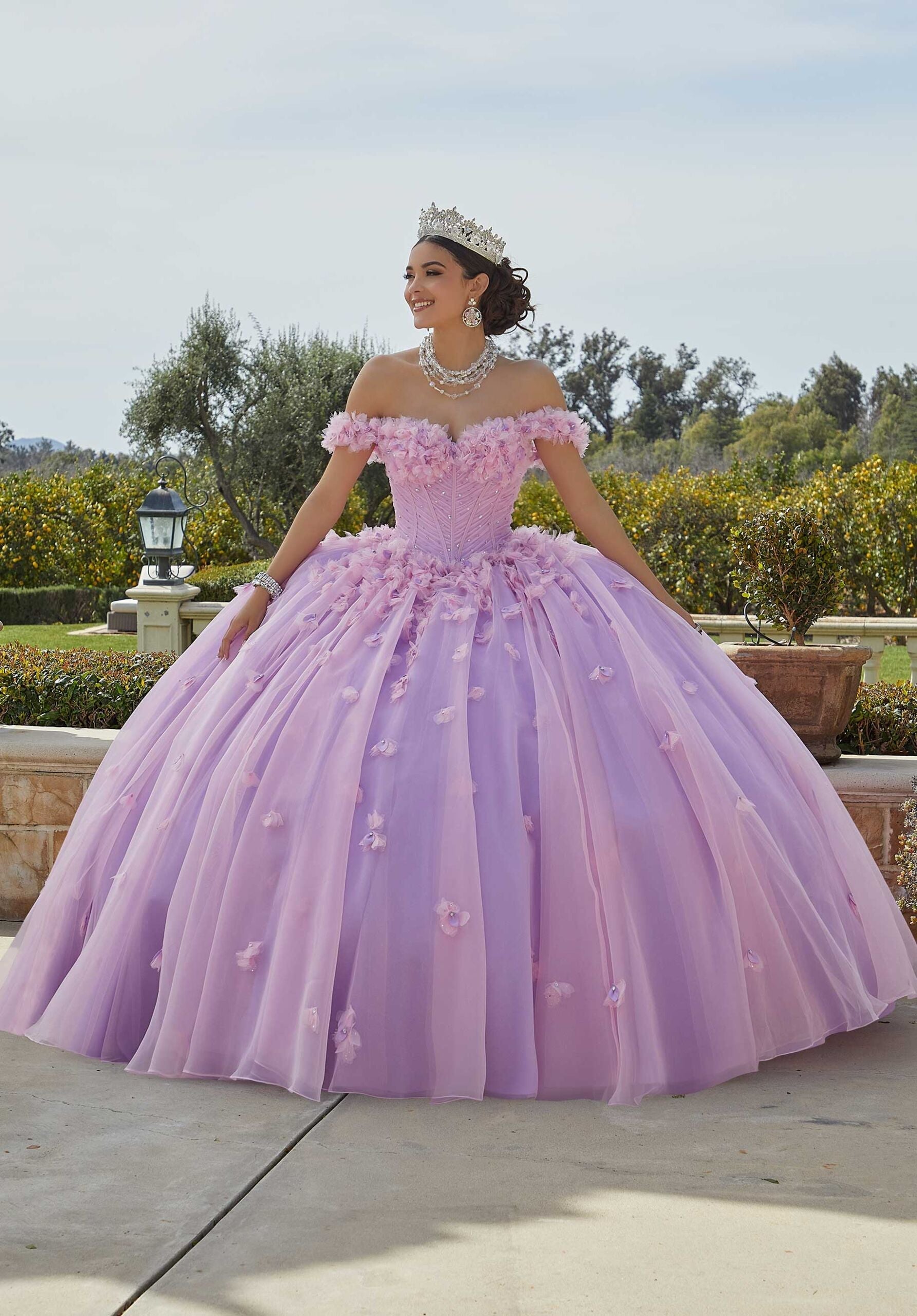 Off-the-Shoulder Floor-Length Tulle Quinceañera Ball Gown MGNY Madeline Gardner New York 60186