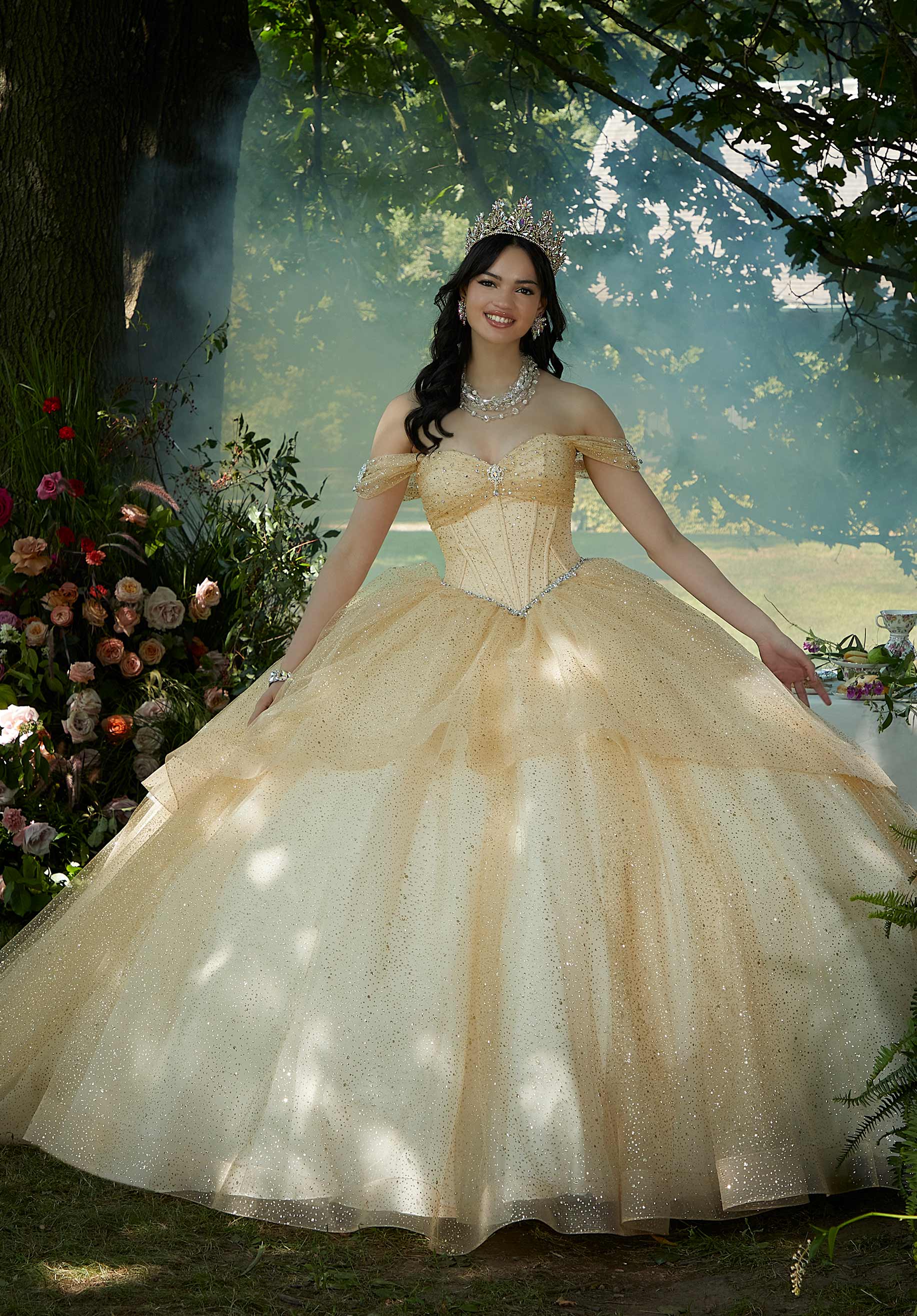 Off-the-Shoulder Floor-Length Tulle Quinceañera Ball Gown MGNY Madeline Gardner New York 60193