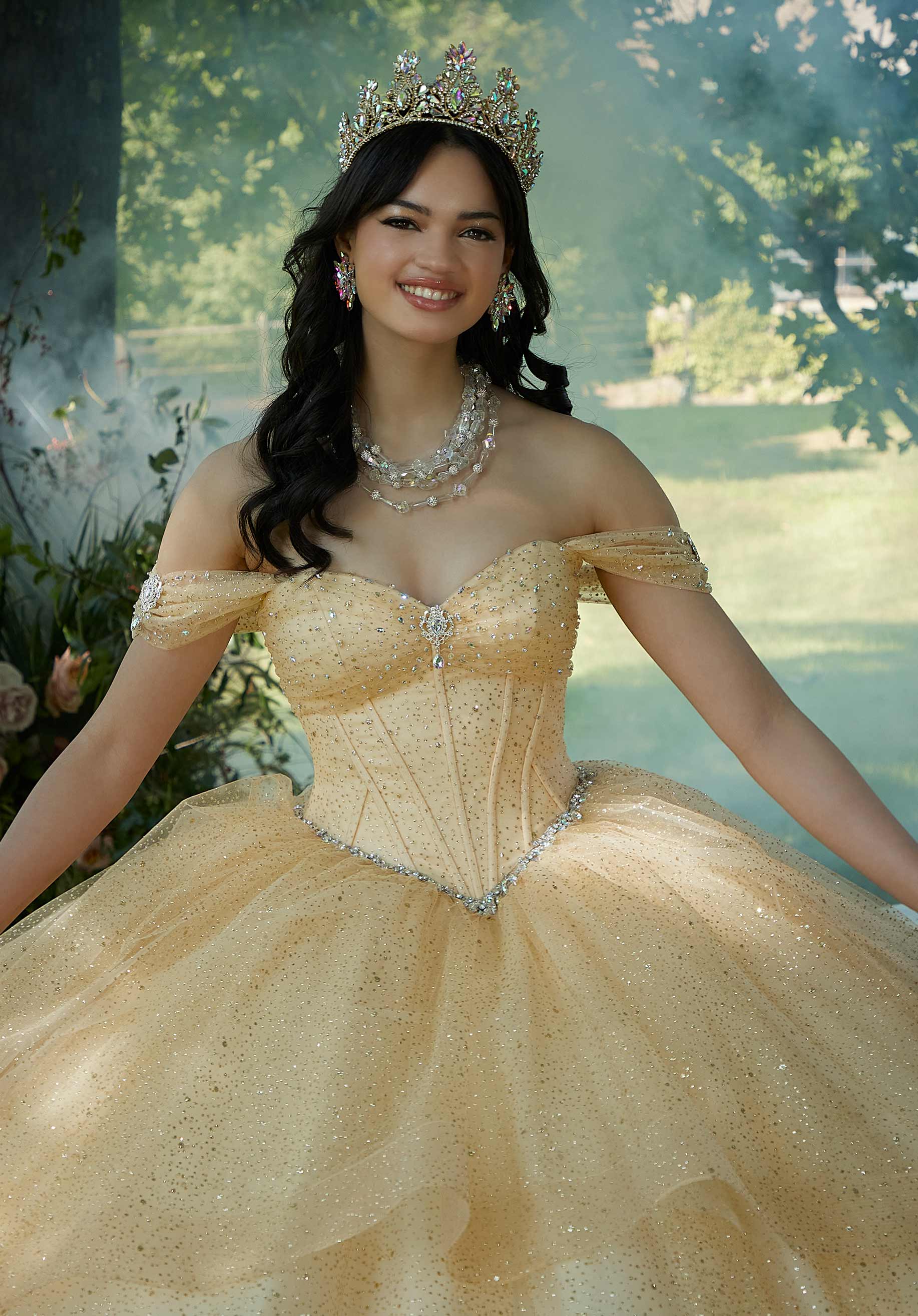 Off-the-Shoulder Floor-Length Tulle Quinceañera Ball Gown MGNY Madeline Gardner New York 60193