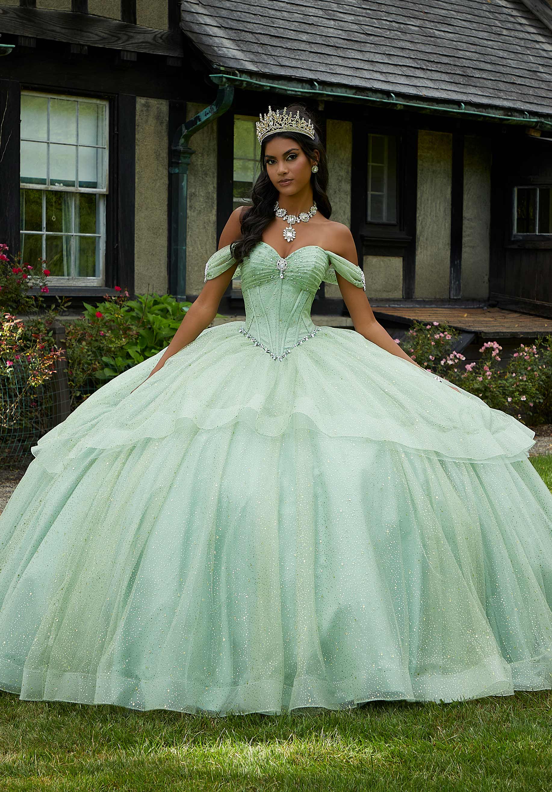Off-the-Shoulder Floor-Length Tulle Quinceañera Ball Gown MGNY Madeline Gardner New York 60193