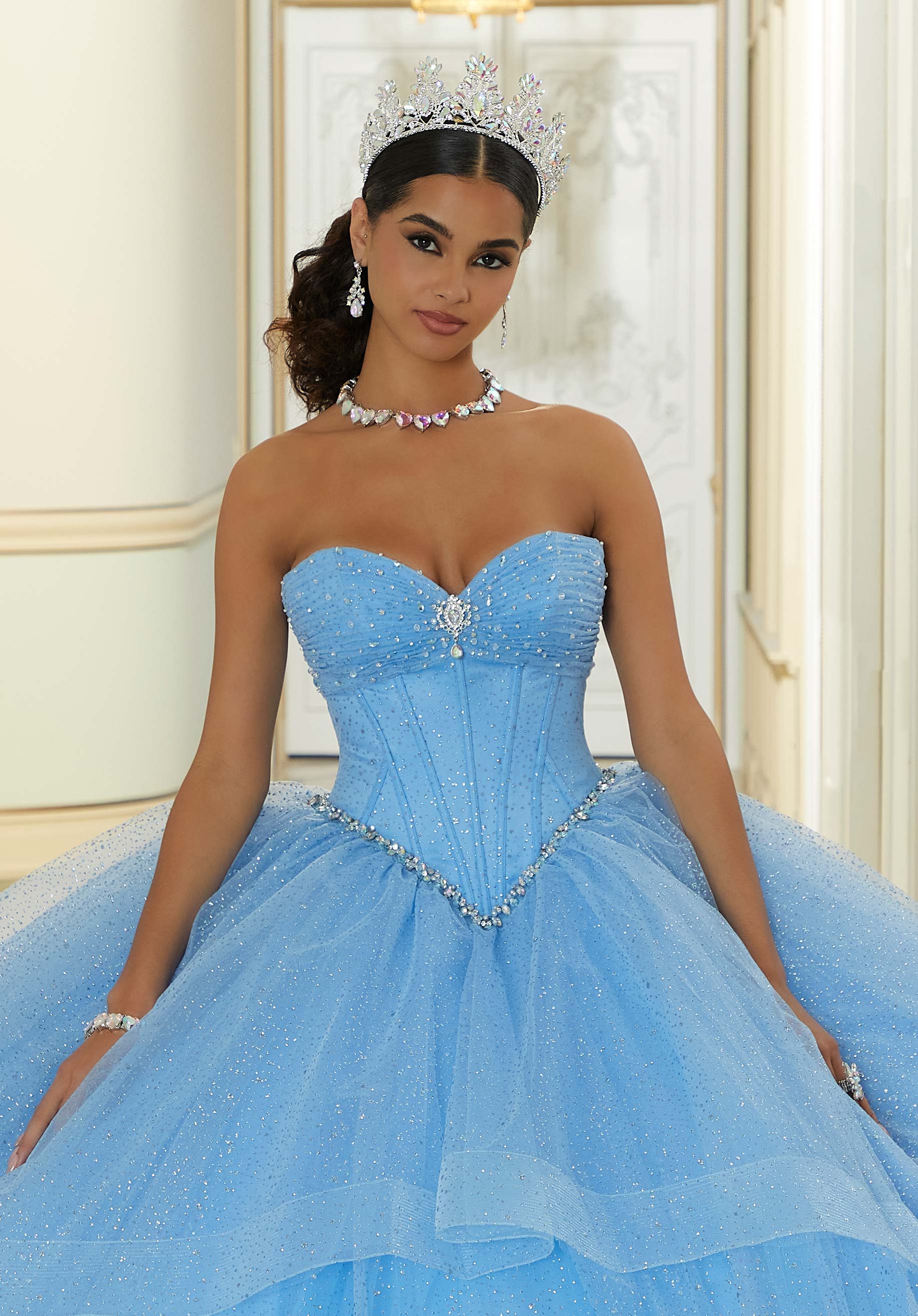 Off-the-Shoulder Floor-Length Tulle Quinceañera Ball Gown MGNY Madeline Gardner New York 60193