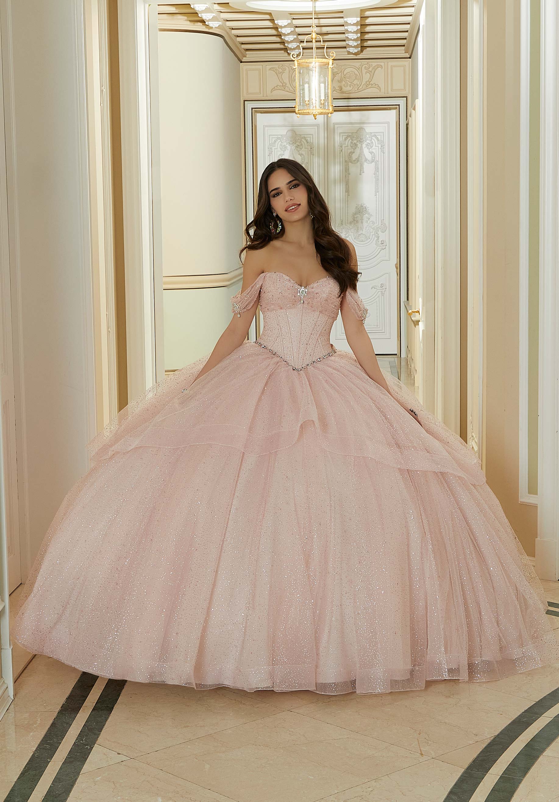 Off-the-Shoulder Floor-Length Tulle Quinceañera Ball Gown MGNY Madeline Gardner New York 60193
