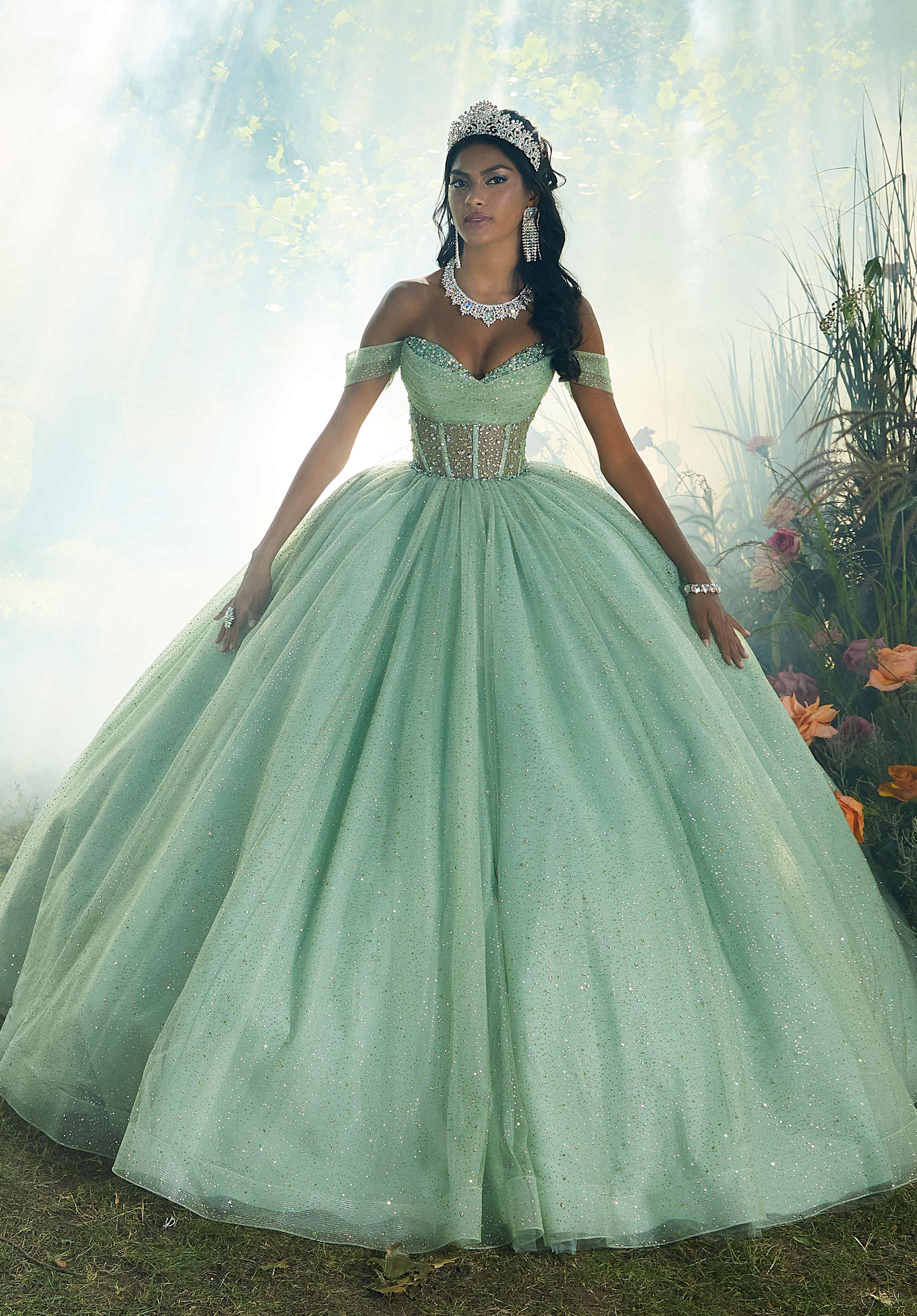 Off-the-Shoulder Tulle Quinceanera Gown – The Dress Outlet