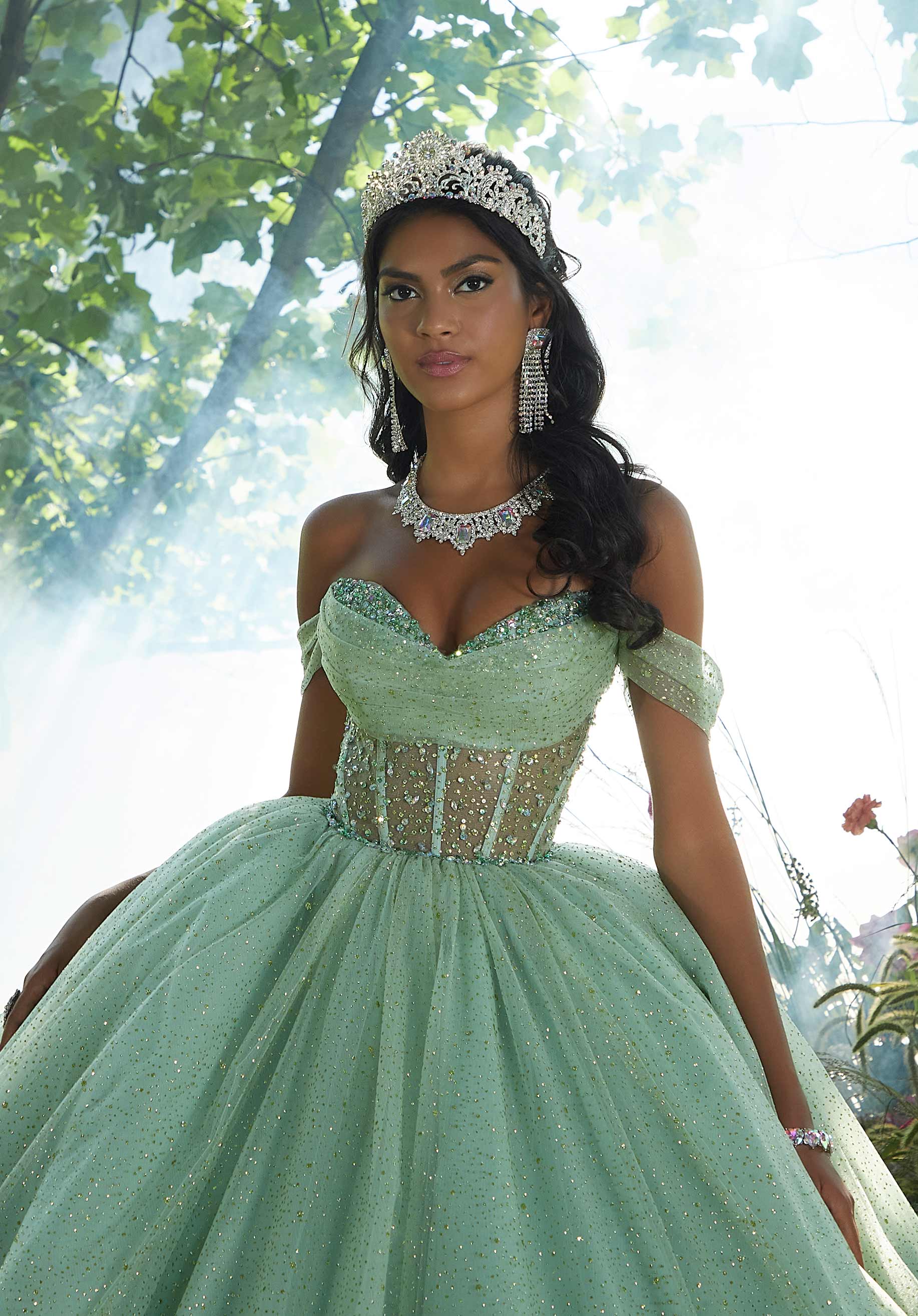 Off-the-Shoulder Floor-Length Tulle Quinceañera Ball Gown MGNY Madeline Gardner New York 60194