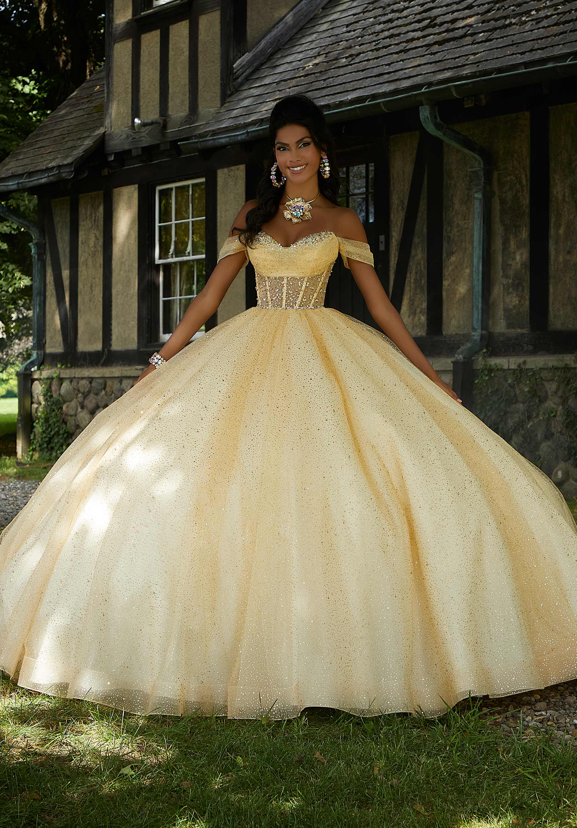 Off-the-Shoulder Floor-Length Tulle Quinceañera Ball Gown MGNY Madeline Gardner New York 60194