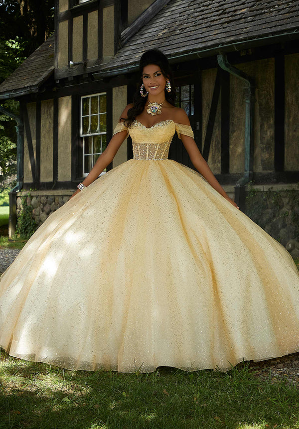 Off-the-Shoulder Floor-Length Tulle Quinceañera Ball Gown MGNY Madeline Gardner New York 60194