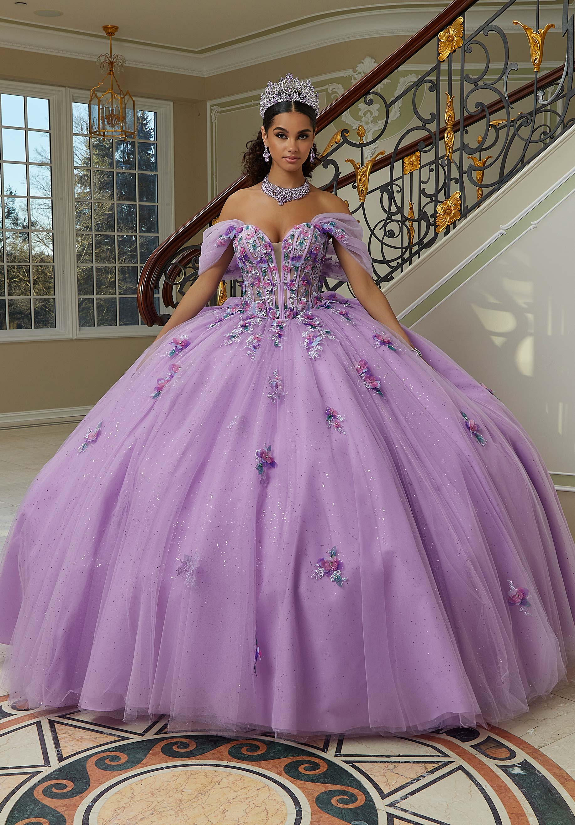 Off-the-Shoulder Floor-Length Tulle Quinceañera Ball Gown MGNY Madeline Gardner New York 60202
