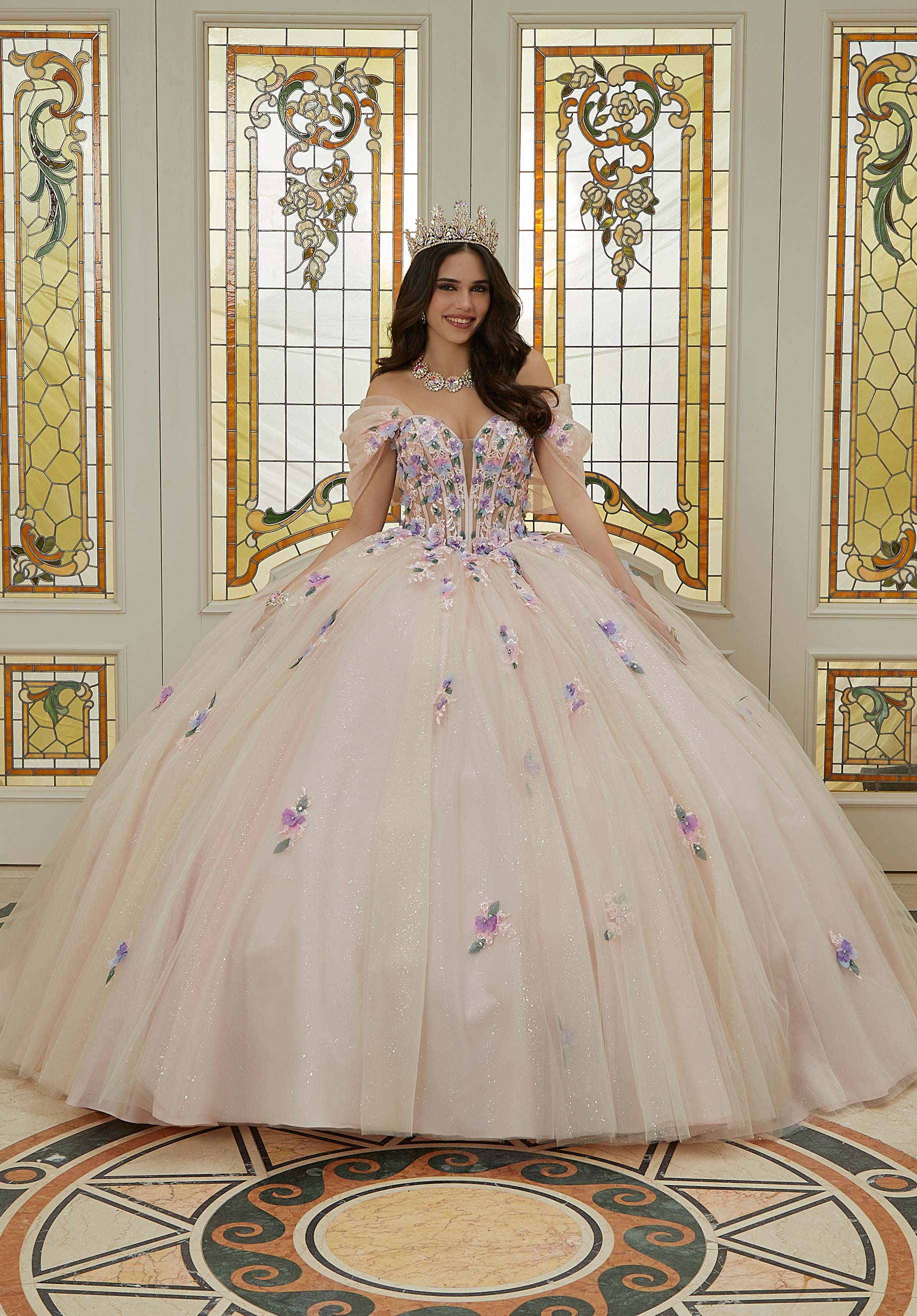 Off-the-Shoulder Floor-Length Tulle Quinceañera Ball Gown MGNY Madeline Gardner New York 60202