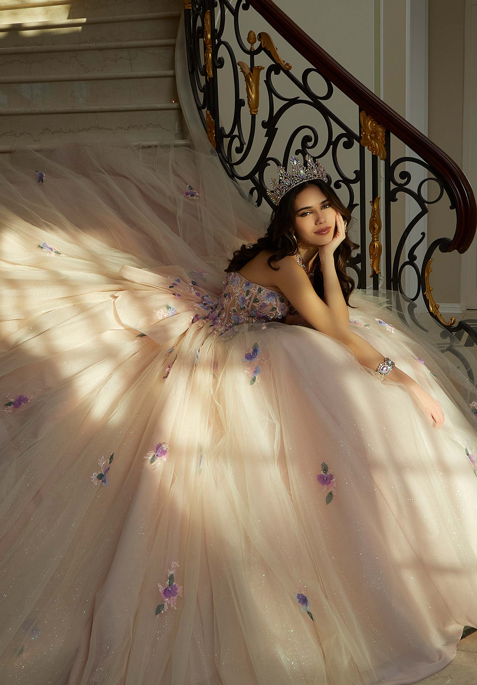 Off-the-Shoulder Floor-Length Tulle Quinceañera Ball Gown MGNY Madeline Gardner New York 60202