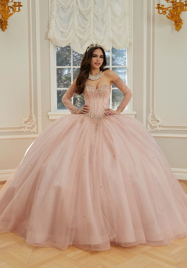 Strapless Curved Neck Floor-Length Tulle Quinceañera Ball Gown MGNY Madeline Gardner New York 60205