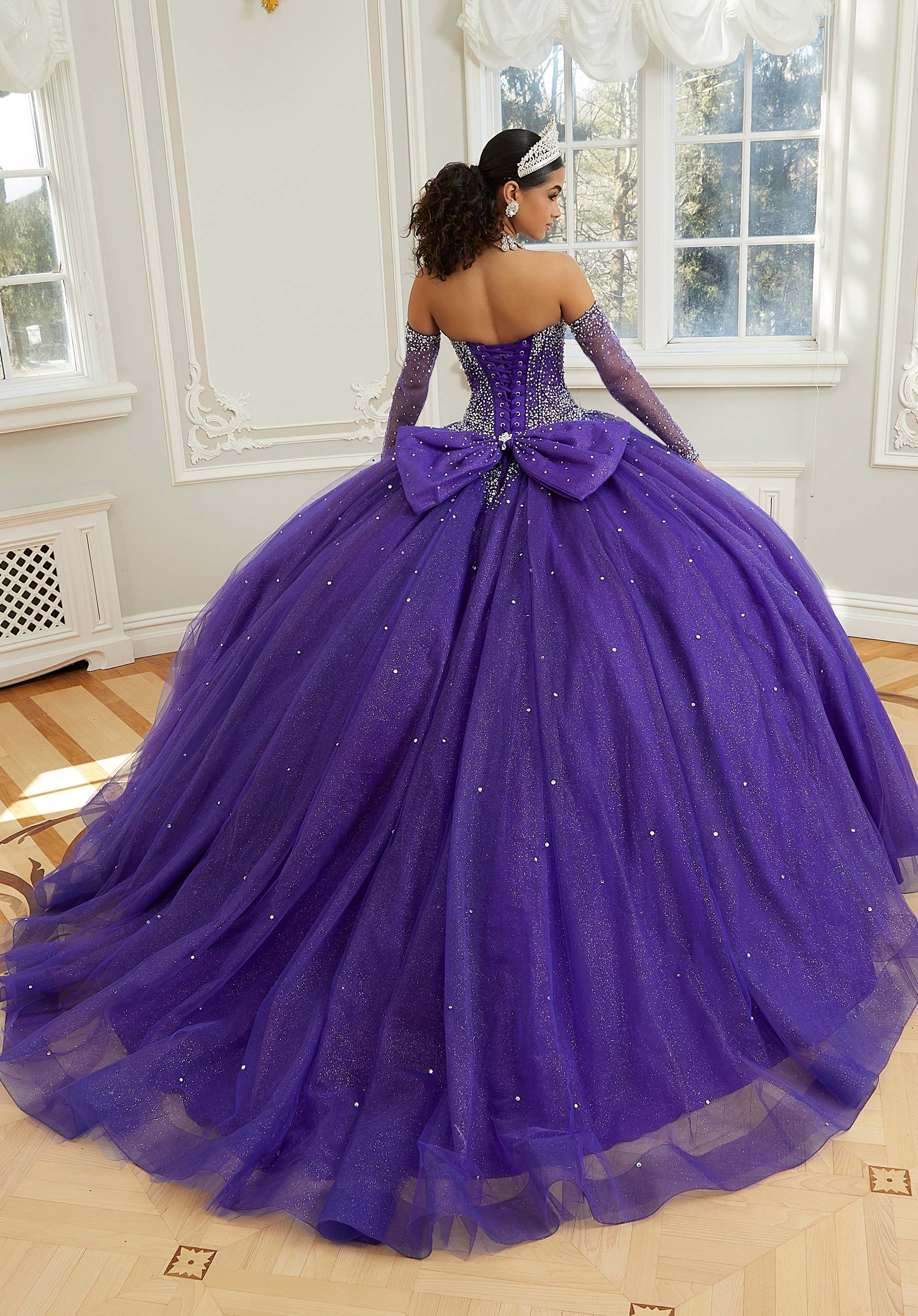Strapless Curved Neck Floor-Length Tulle Quinceañera Ball Gown MGNY Madeline Gardner New York 60205