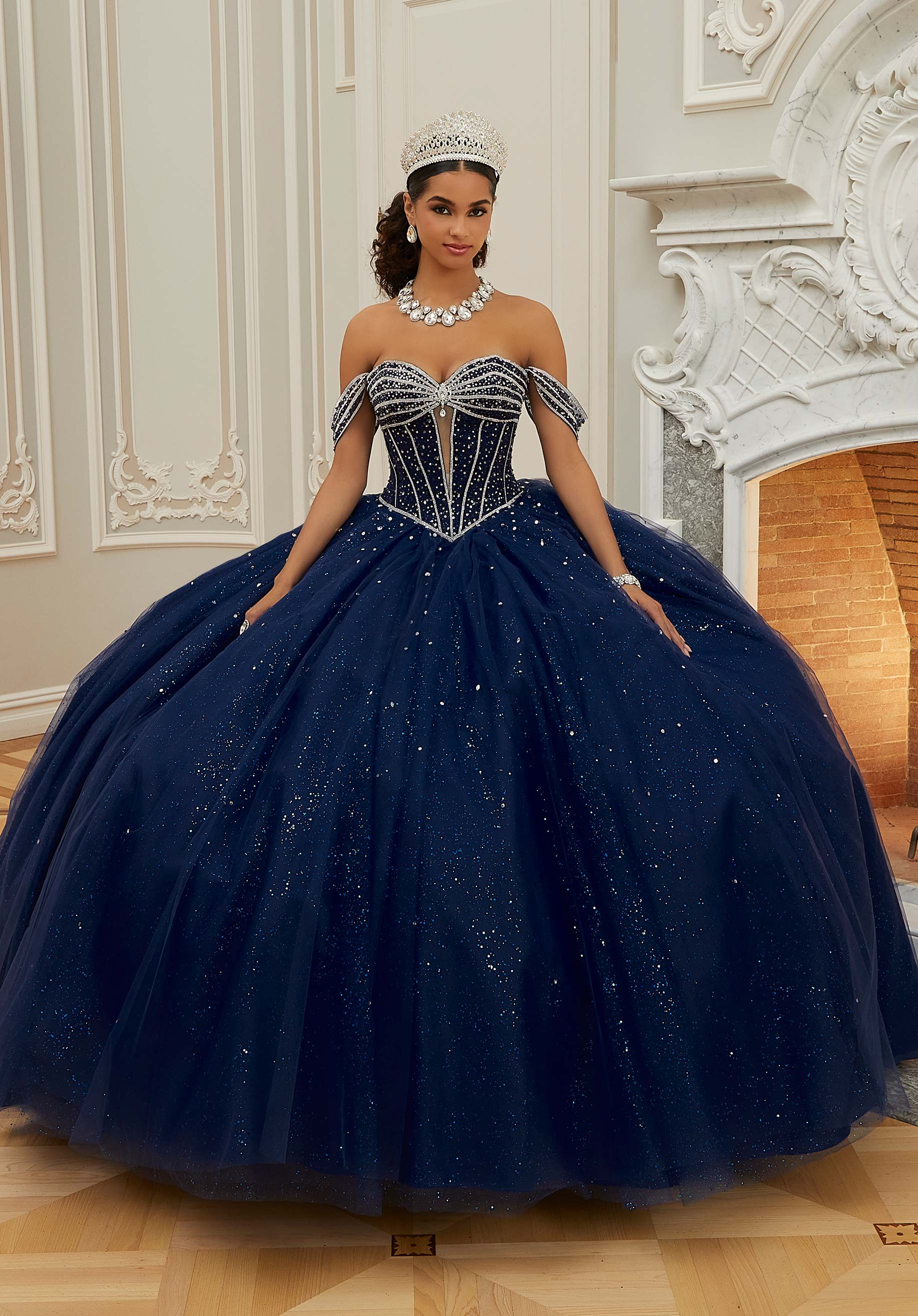 Off-the-Shoulder Floor-Length Tulle Quinceañera Ball Gown MGNY Madeline Gardner New York 60208