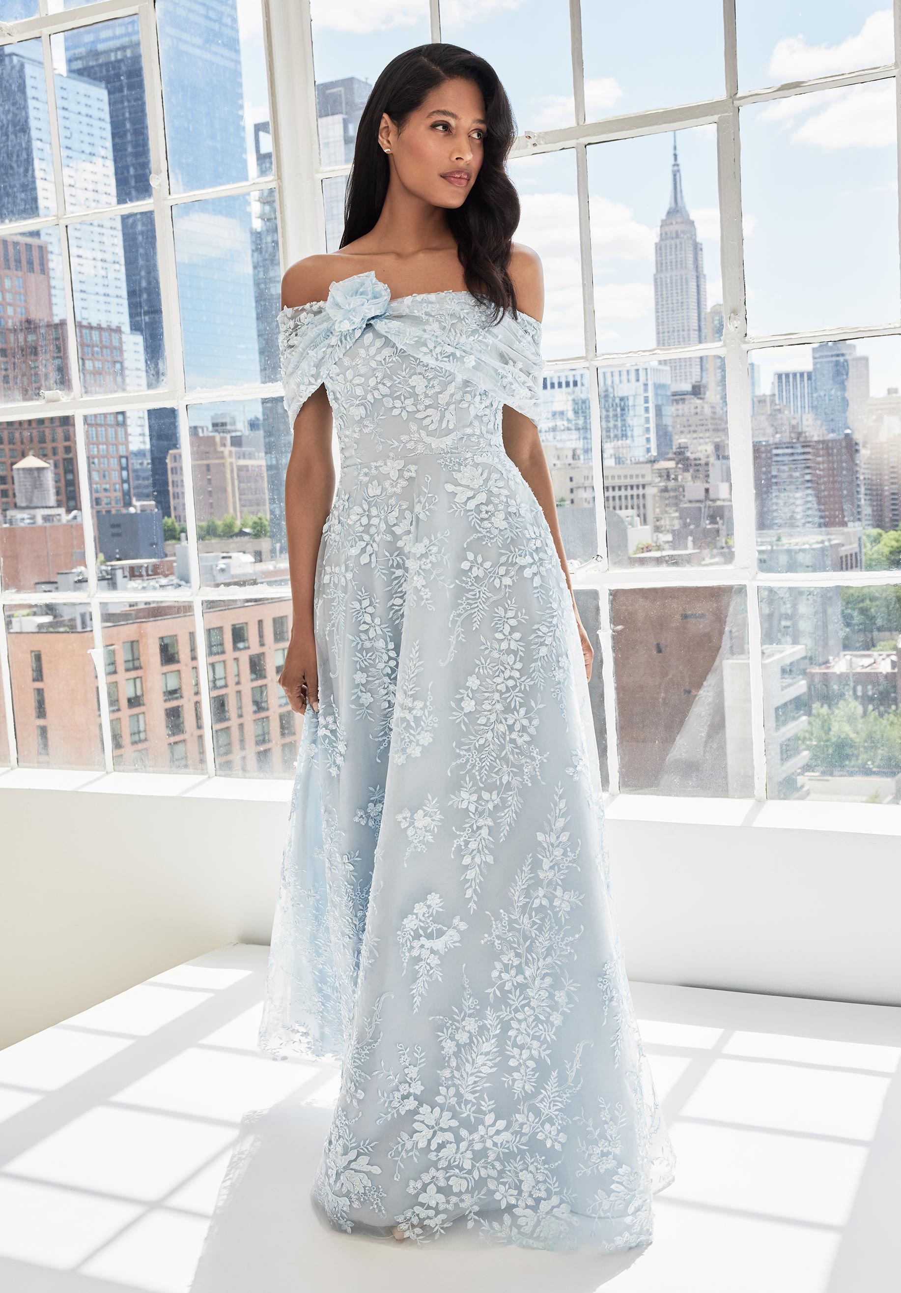 MGNY Madeline Gardner New York 73101 A Line Formal 3D Floral Evening Dress