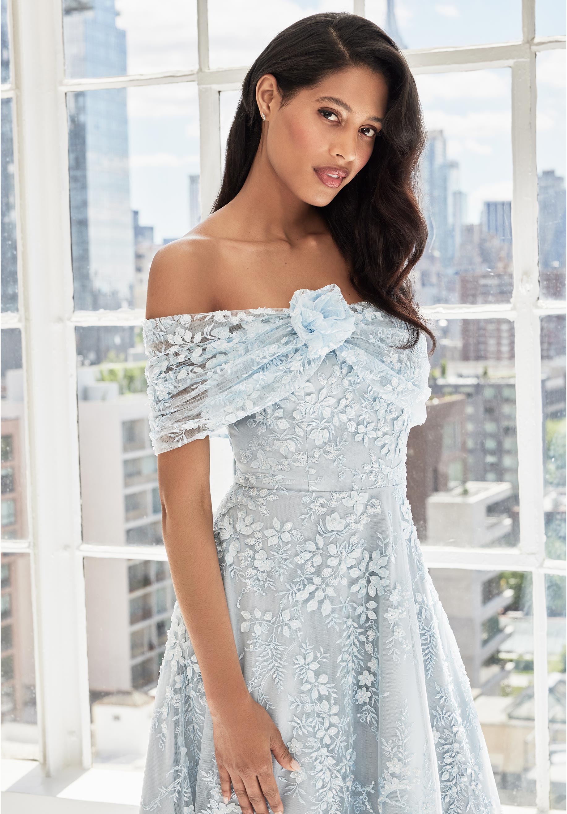 MGNY Madeline Gardner New York 73101 A Line Formal 3D Floral Evening Dress