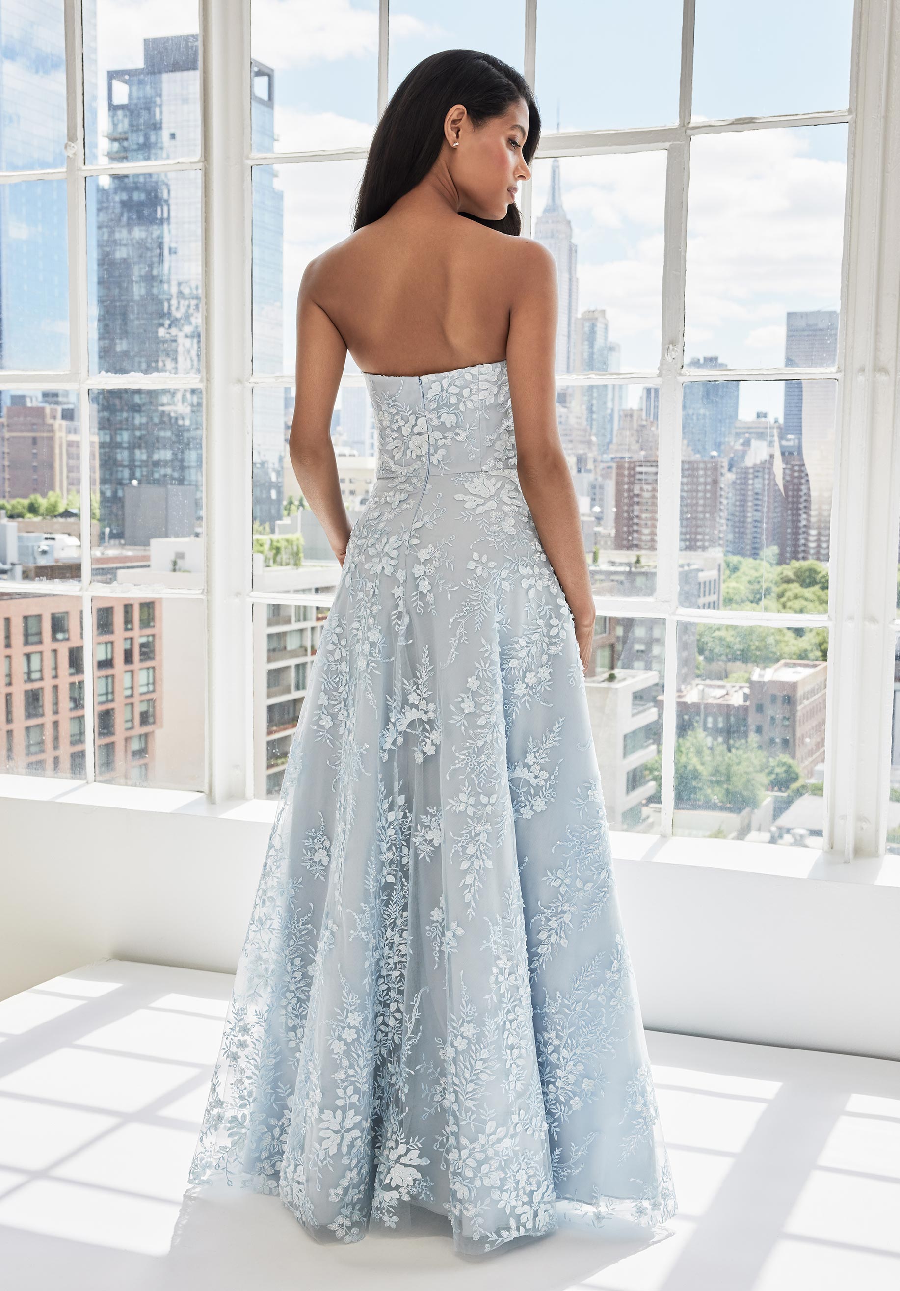 Prom Dresses A Line Formal 3D Floral Evening Dress Light Blue