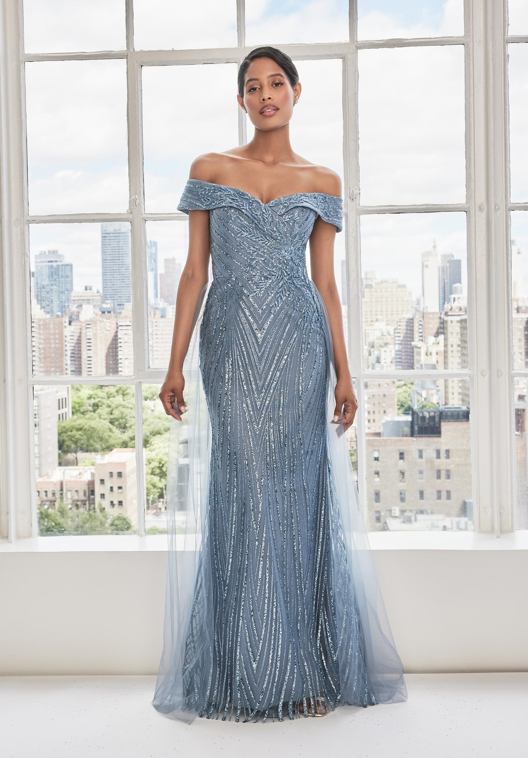 MGNY Madeline Gardner New York 73110 Long Formal Sequin Beaded Evening Dress