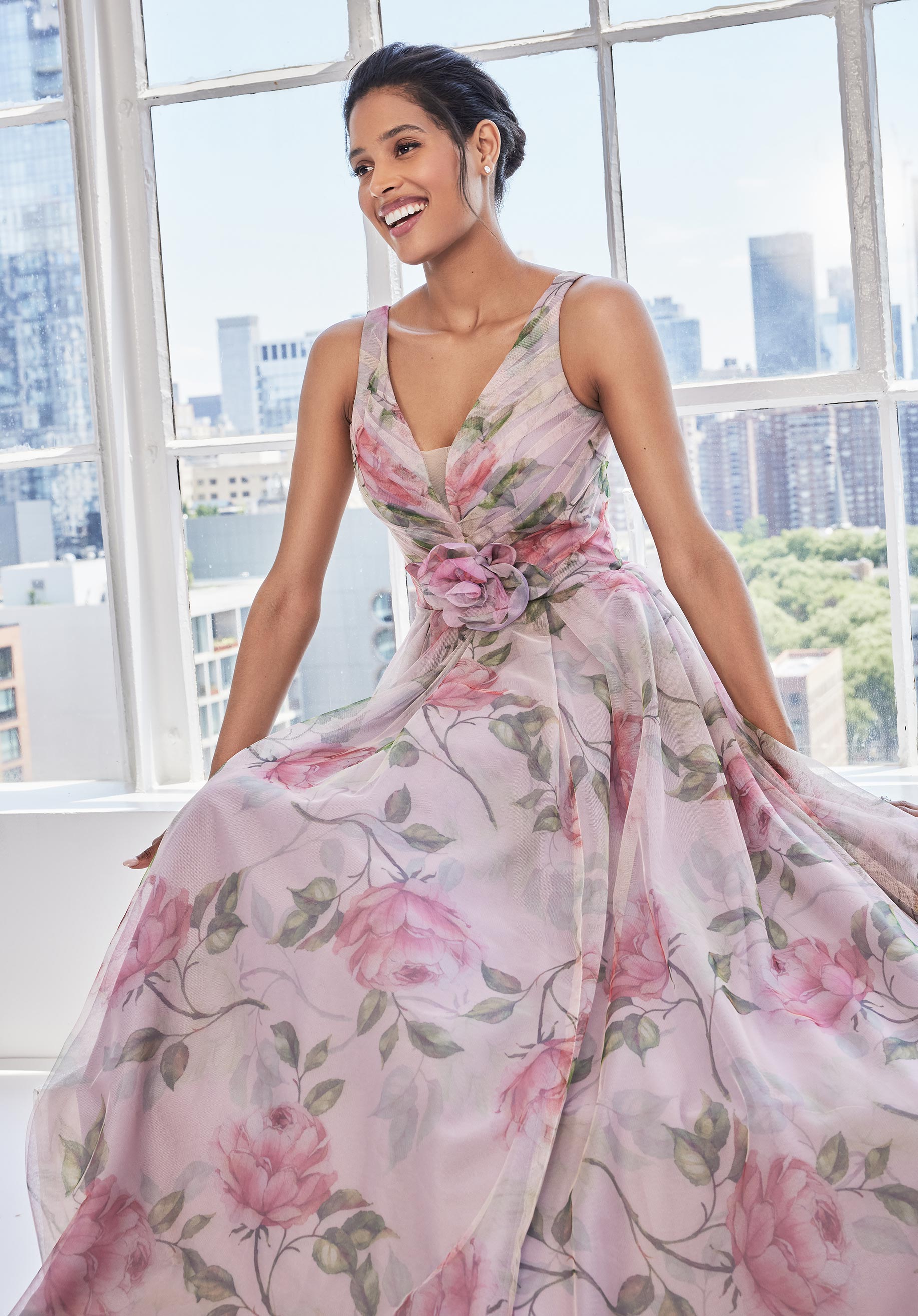 MGNY Madeline Gardner New York 73122 Long Formal A Line Floral Evening Dress