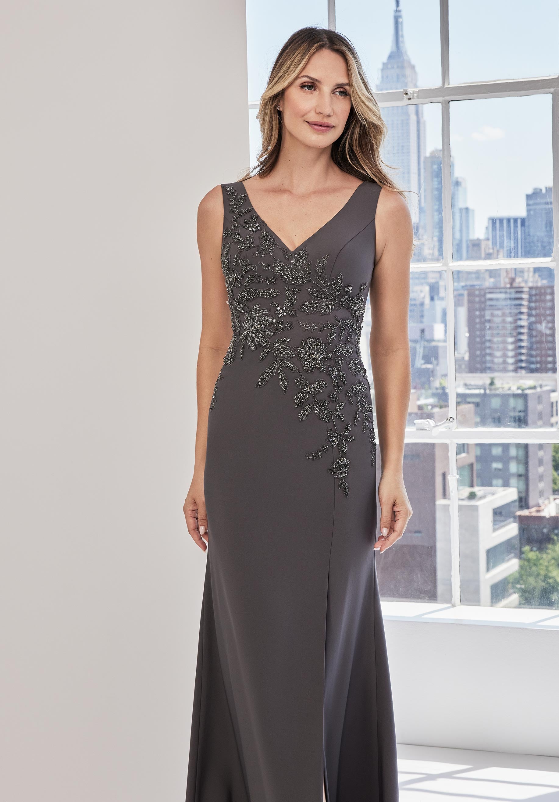 MGNY Madeline Gardner New York 73127 Long Formal Floral Appliqué Evening Dress