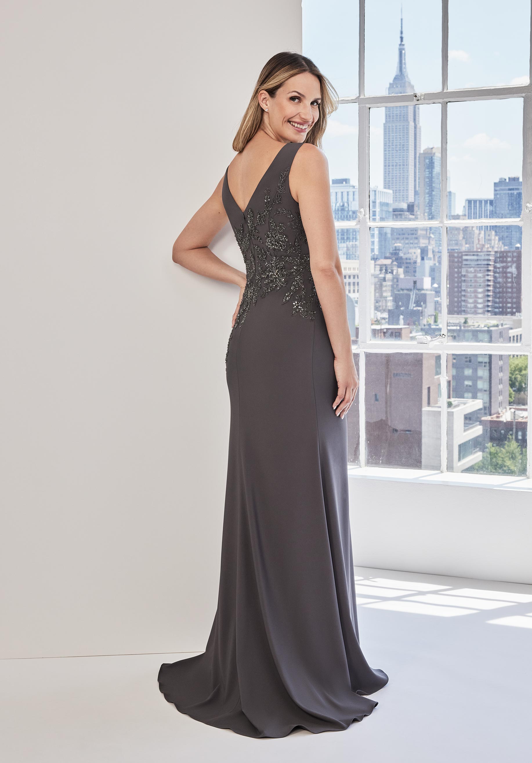 MGNY Madeline Gardner New York 73127 Long Formal Floral Appliqué Evening Dress